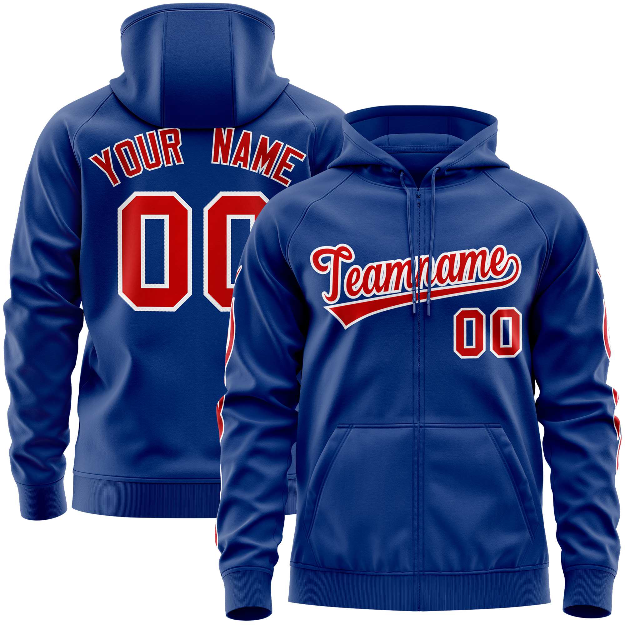 Custom Stitched Royal Red Sports Full-Zip Sweatshirt Hoodie with Flame| KXKSHOP