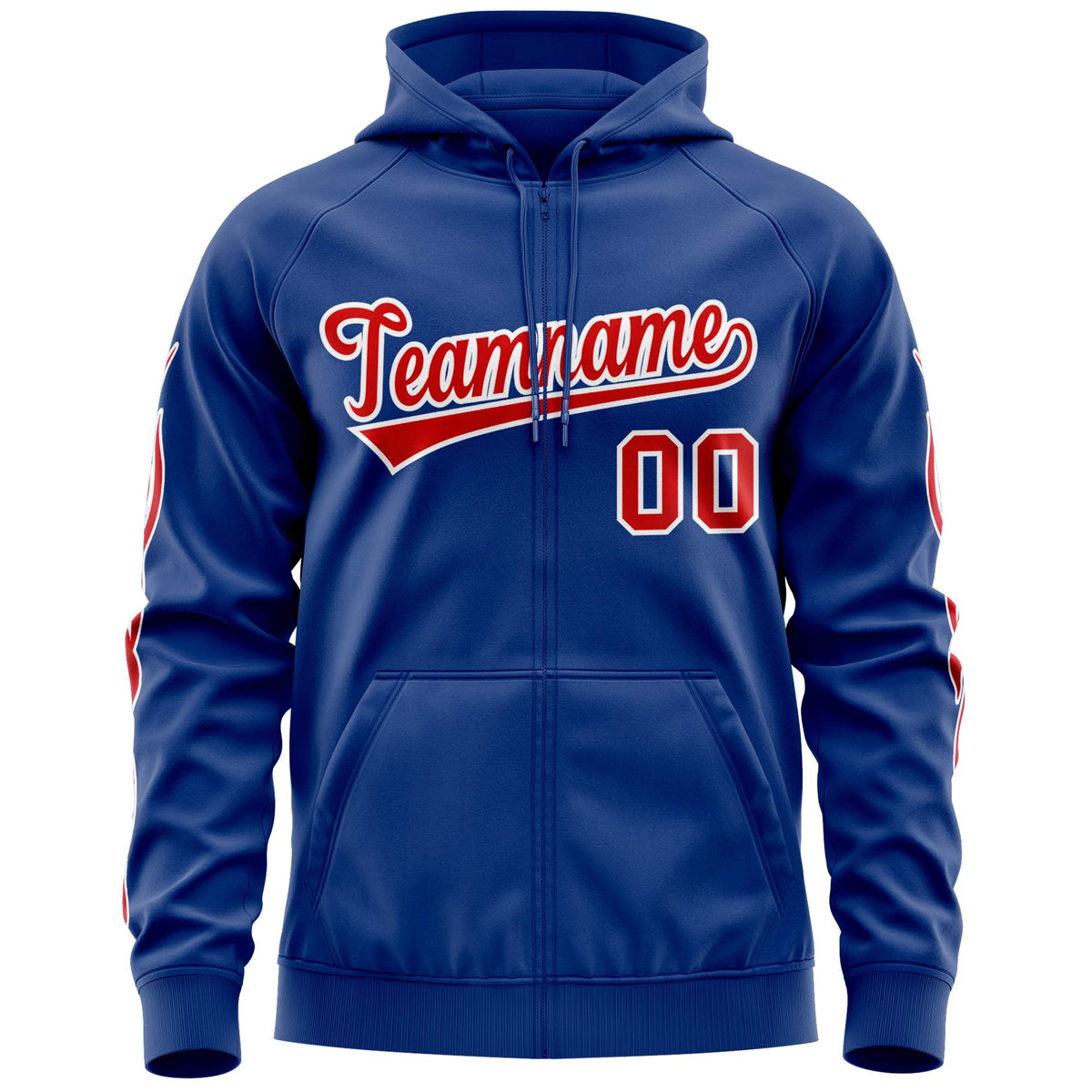 Custom Stitched Royal Red Sports Full-Zip Sweatshirt Hoodie with Flame| KXKSHOP