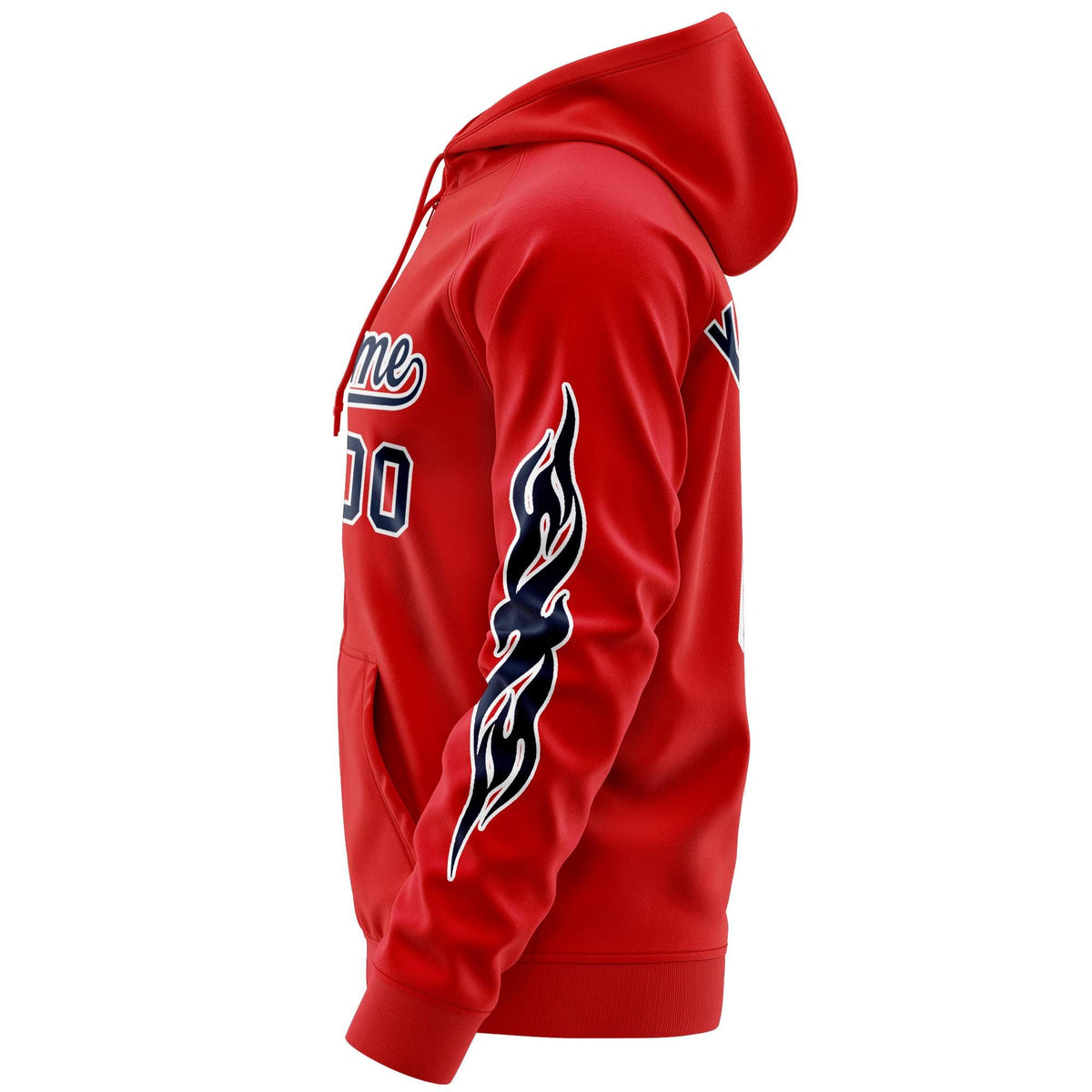 Custom Stitched Red Navy Sports Full-Zip Sweatshirt Hoodie with Flame| KXKSHOP