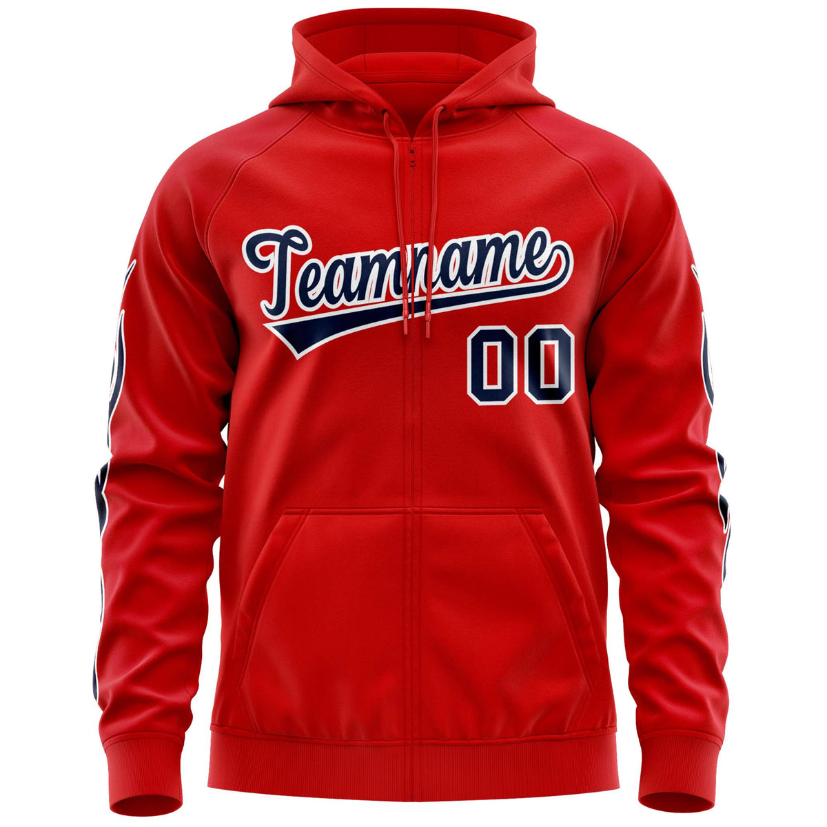 Custom Stitched Red Navy Sports Full-Zip Sweatshirt Hoodie with Flame| KXKSHOP