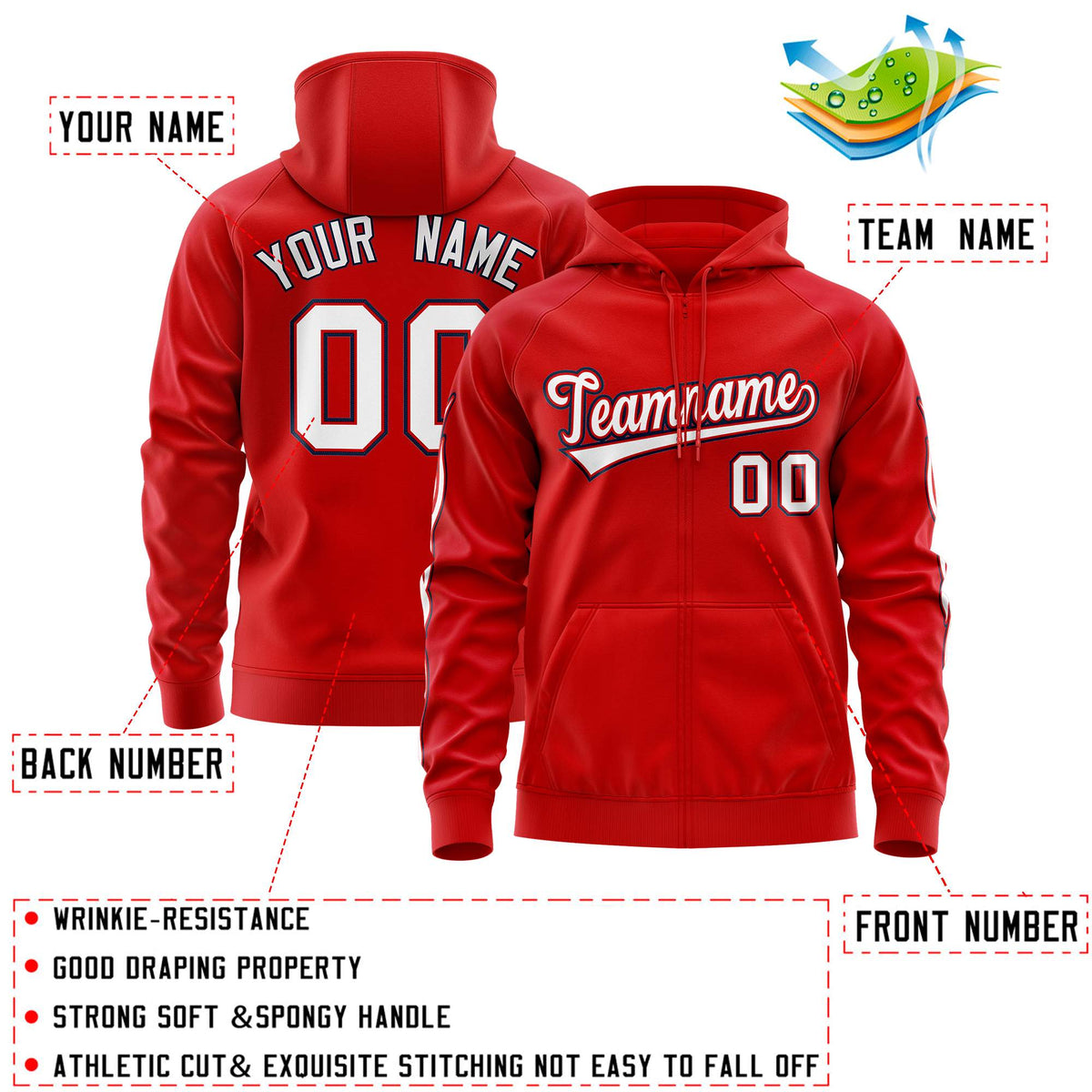 Custom Stitched Red White Sports Full-Zip Sweatshirt Hoodie with Flame| KXKSHOP