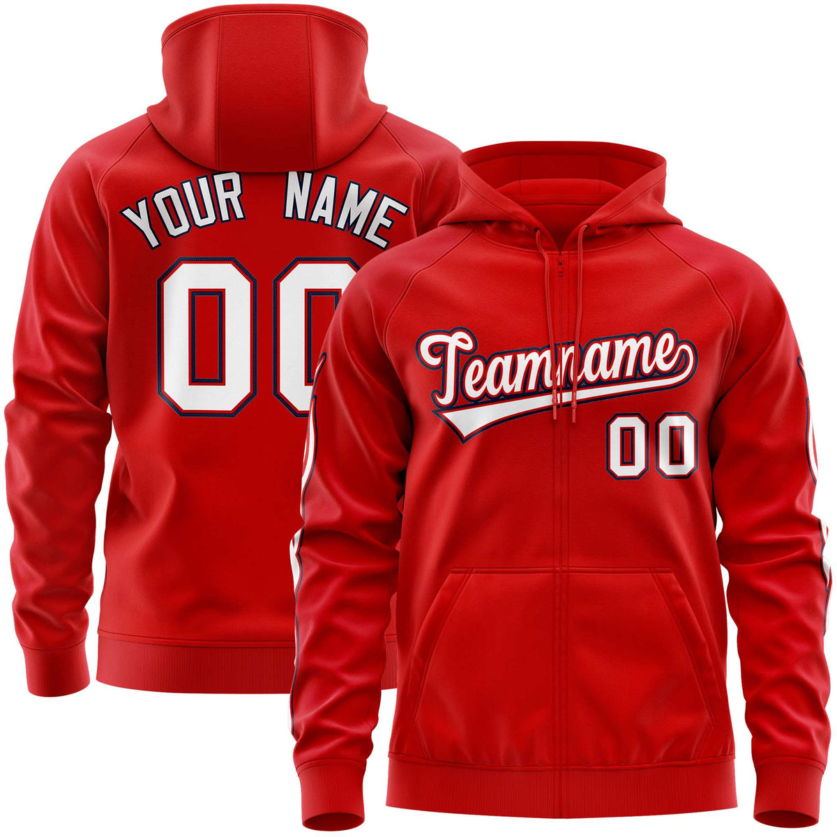 Custom Stitched Red White Sports Full-Zip Sweatshirt Hoodie with Flame| KXKSHOP