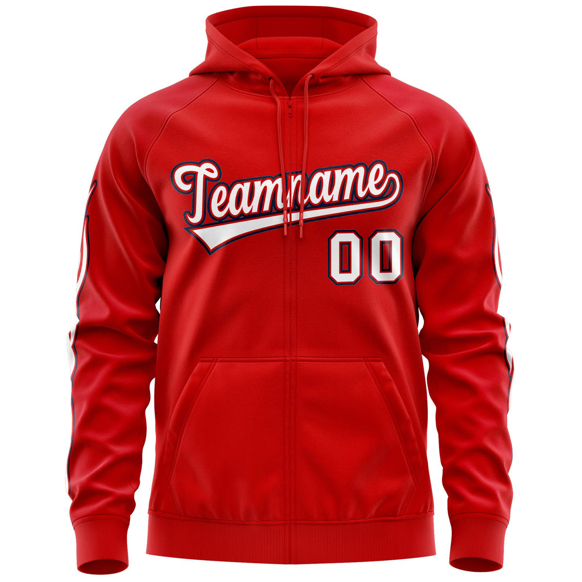 Custom Stitched Red White Sports Full-Zip Sweatshirt Hoodie with Flame| KXKSHOP