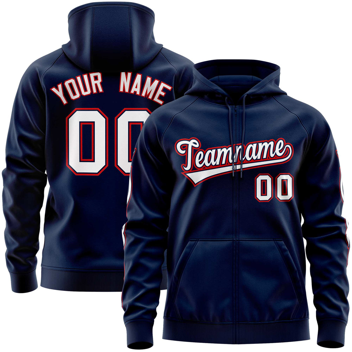 Custom Stitched Navy White Sports Full-Zip Sweatshirt Hoodie with Flame| KXKSHOP