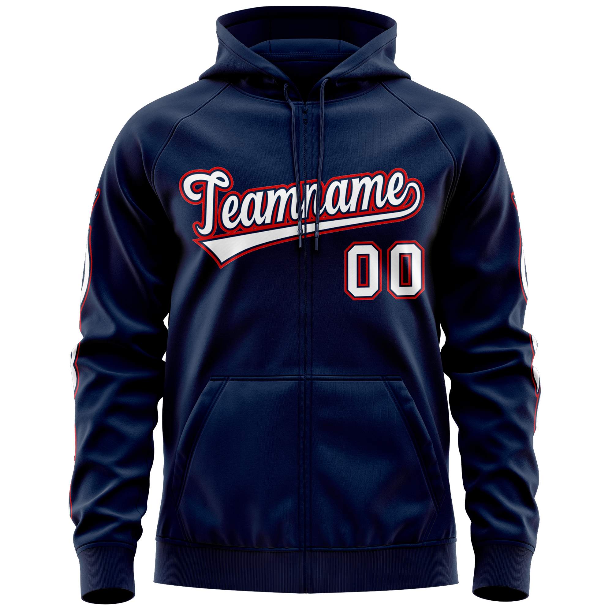 Custom Stitched Navy White Sports Full-Zip Sweatshirt Hoodie with Flame| KXKSHOP