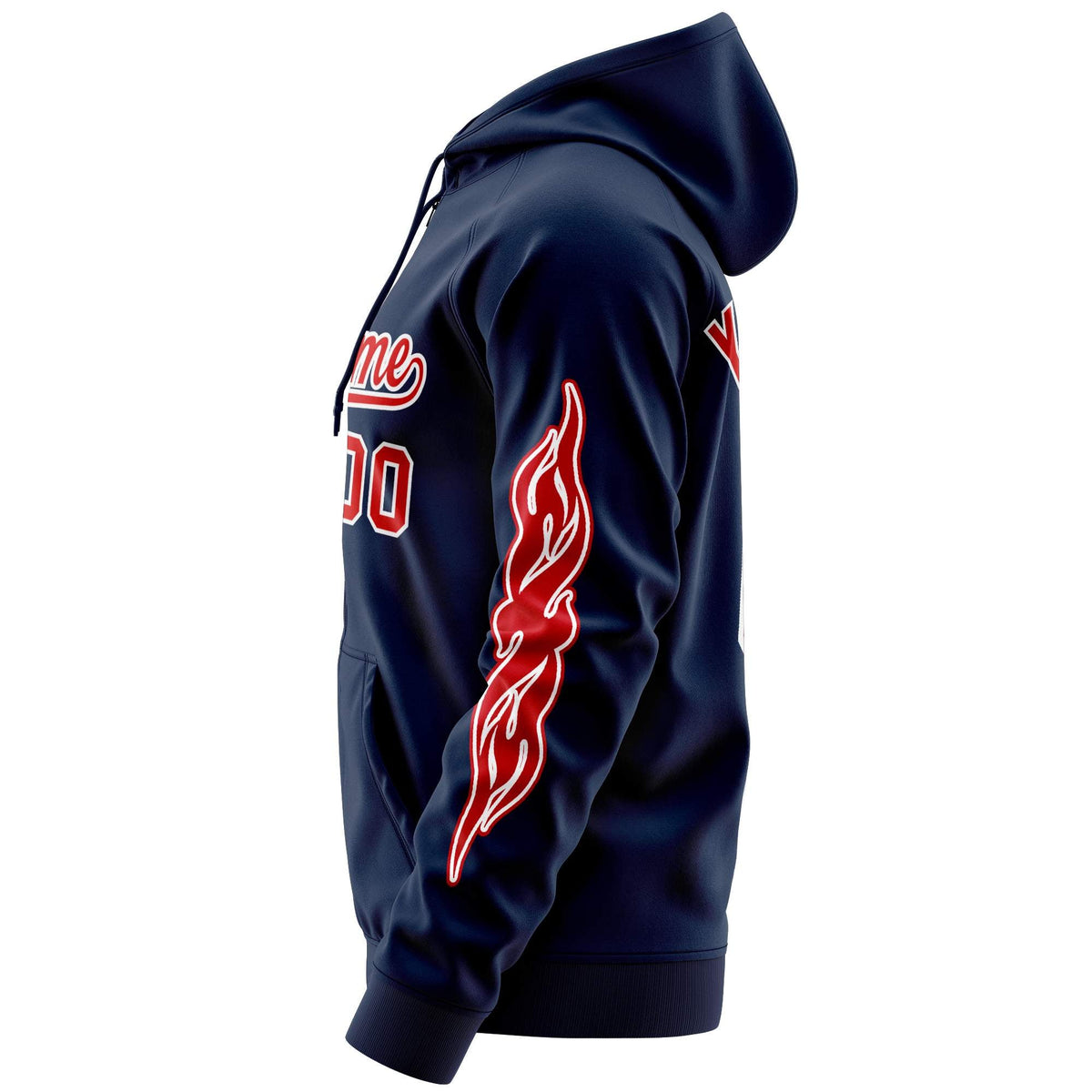 Custom Stitched Navy Red Sports Full-Zip Sweatshirt Hoodie with Flame| KXKSHOP