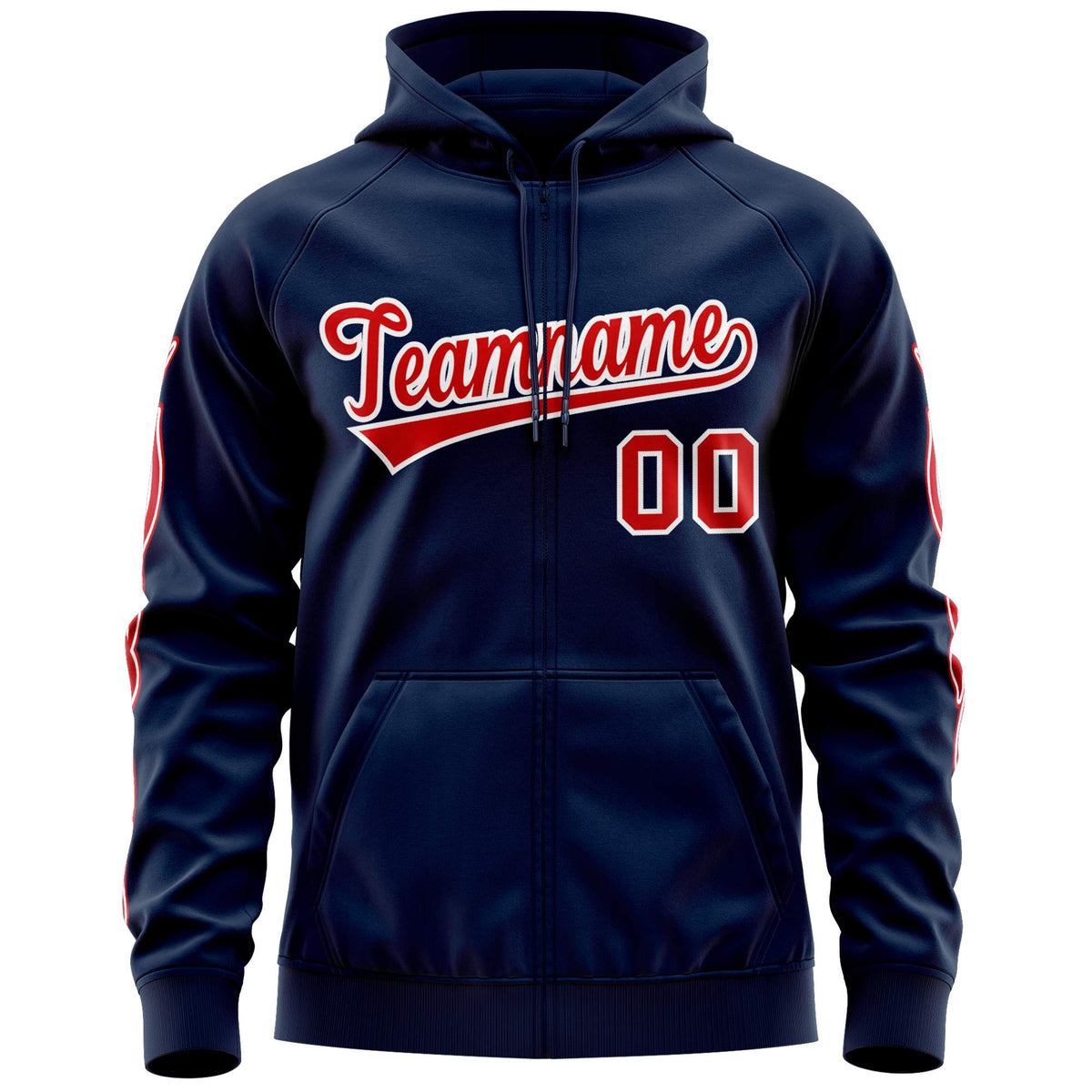 Custom Stitched Navy Red Sports Full-Zip Sweatshirt Hoodie with Flame| KXKSHOP
