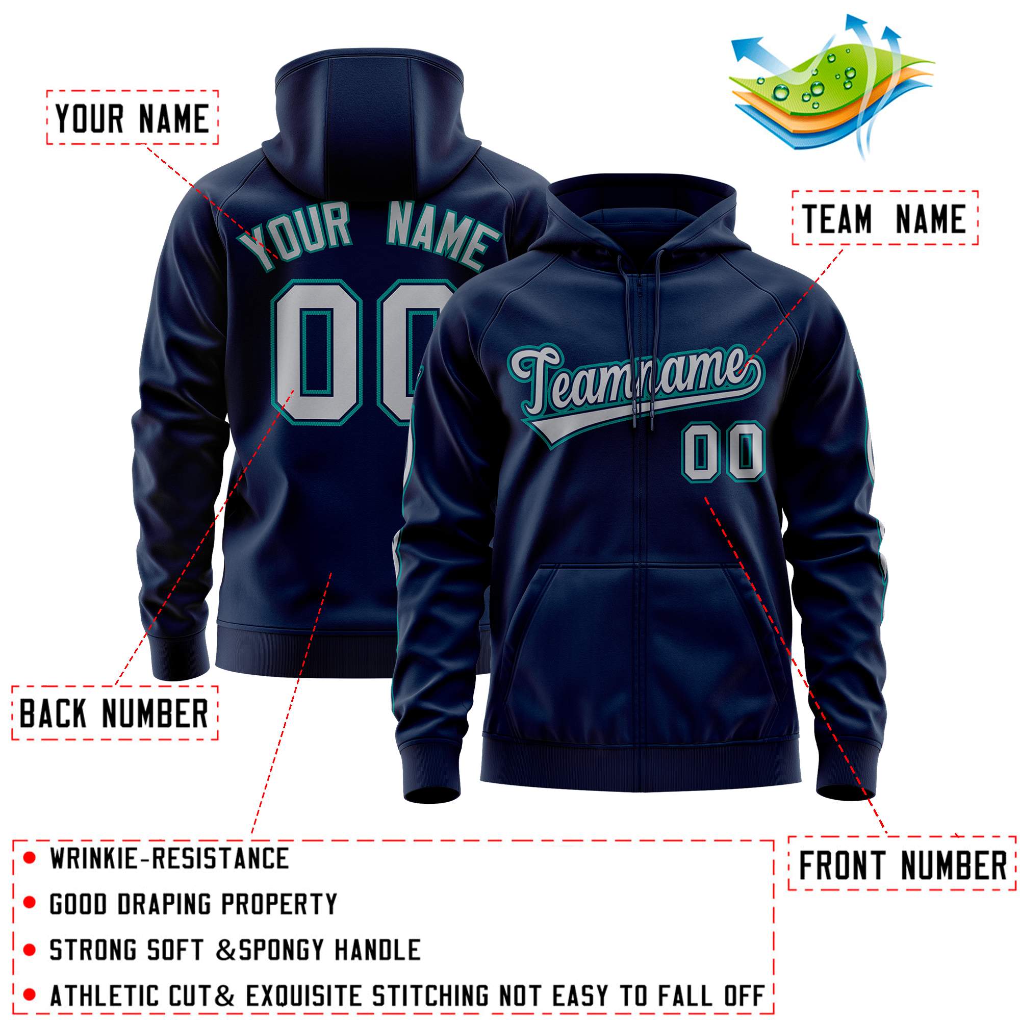 Custom Stitched Navy Gray Sports Full-Zip Sweatshirt Hoodie with Flame| KXKSHOP
