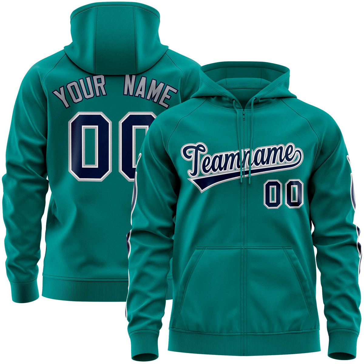 Custom Stitched Aqua Navy Sports Full-Zip Sweatshirt Hoodie with Flame| KXKSHOP