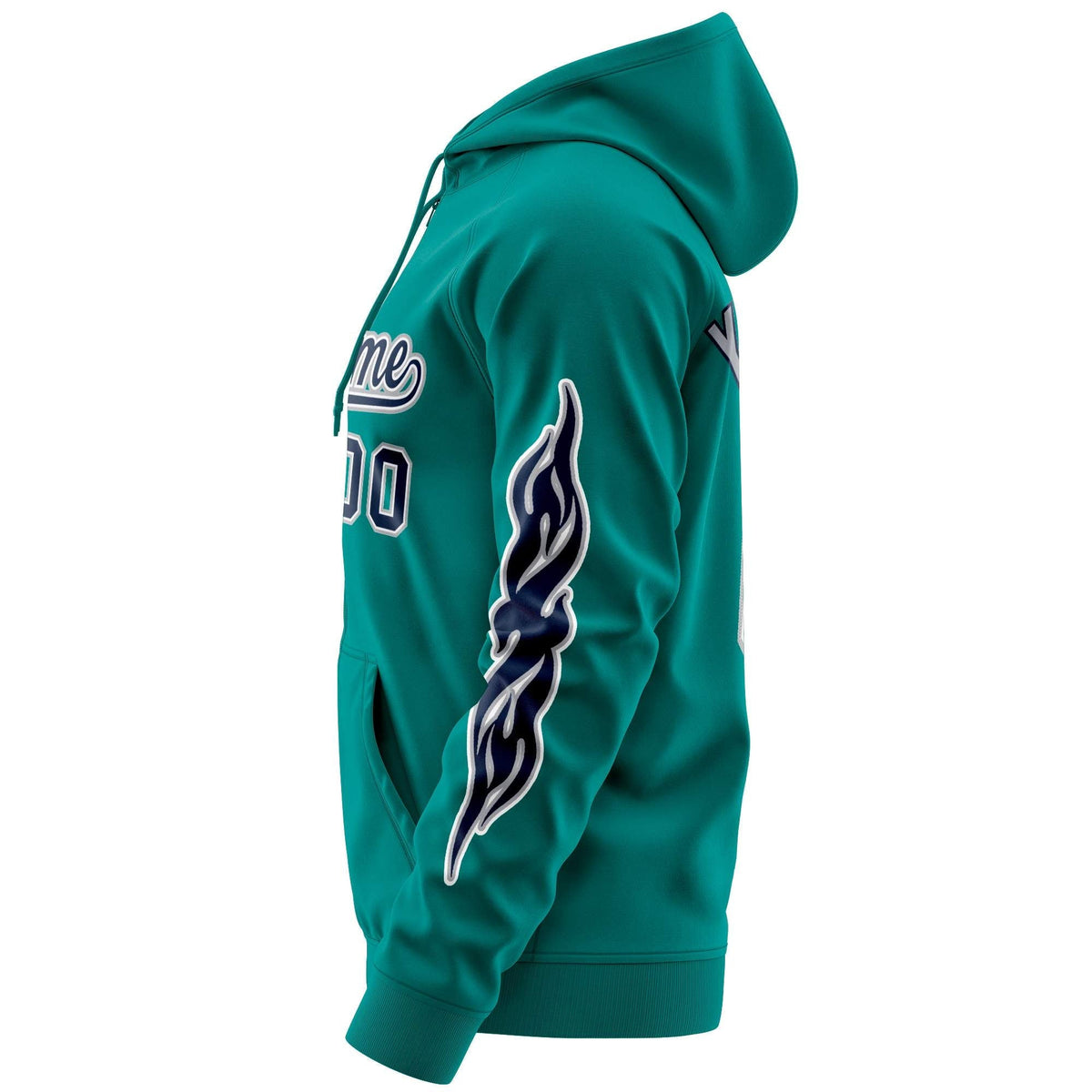 Custom Stitched Aqua Navy Sports Full-Zip Sweatshirt Hoodie with Flame| KXKSHOP