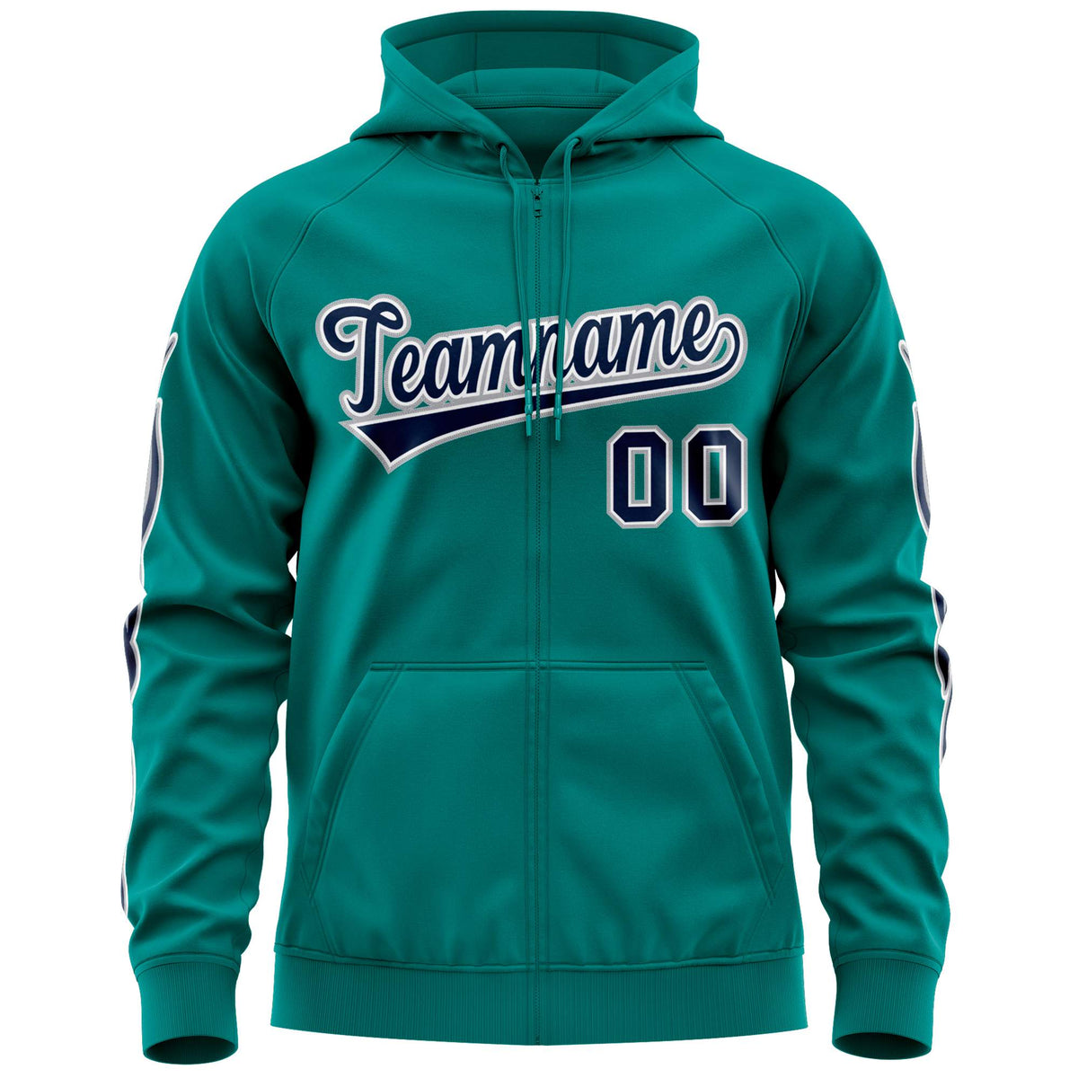 Custom Stitched Aqua Navy Sports Full-Zip Sweatshirt Hoodie with Flame| KXKSHOP