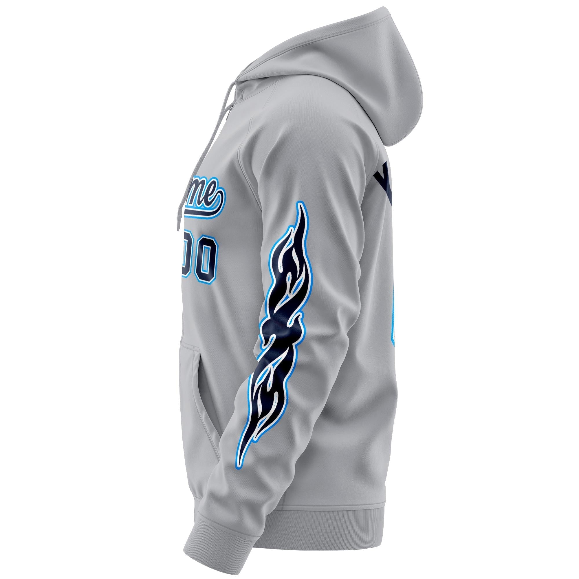 Custom Stitched Gray Navy Sports Full-Zip Sweatshirt Hoodie with Flame| KXKSHOP