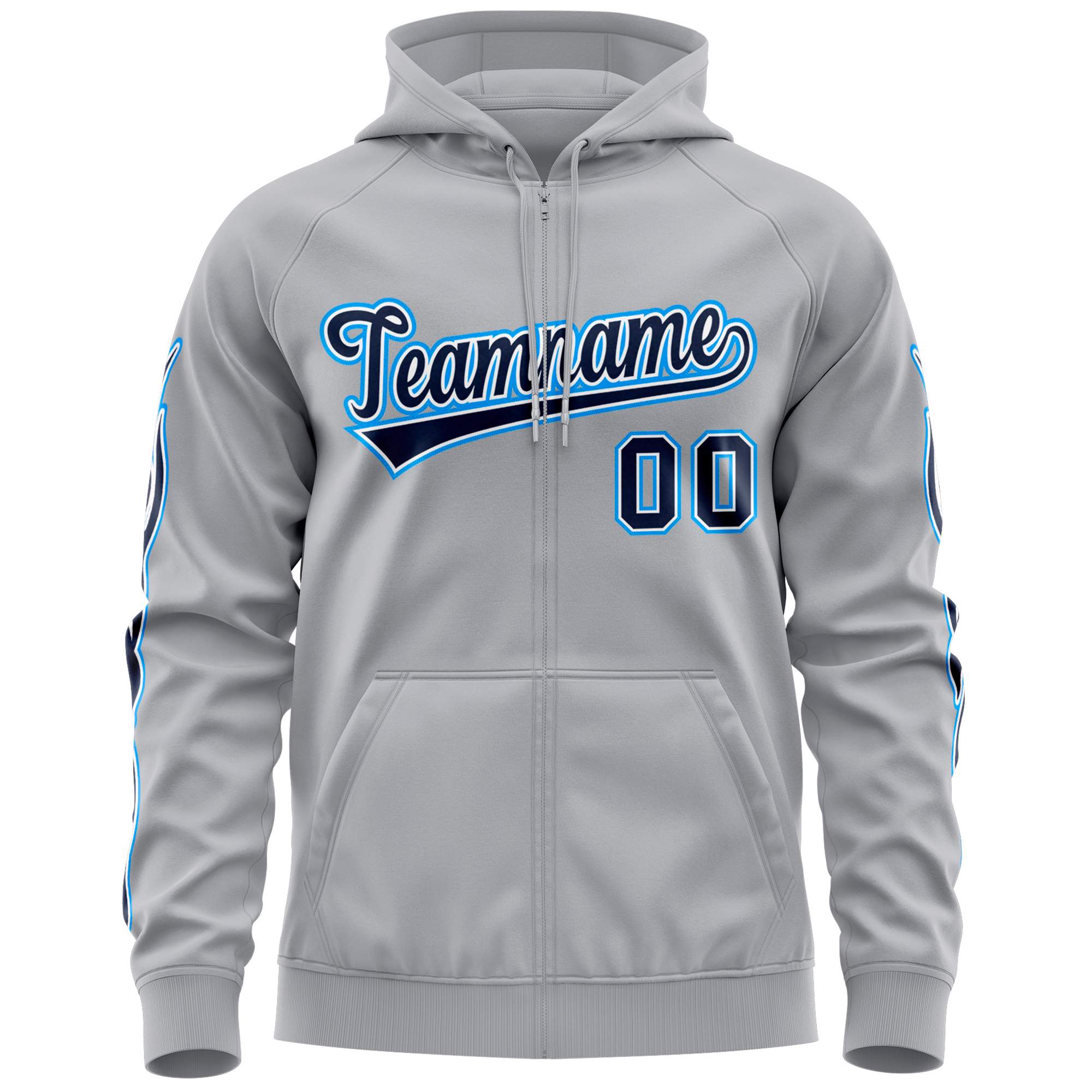 Custom Stitched Gray Navy Sports Full-Zip Sweatshirt Hoodie with Flame| KXKSHOP