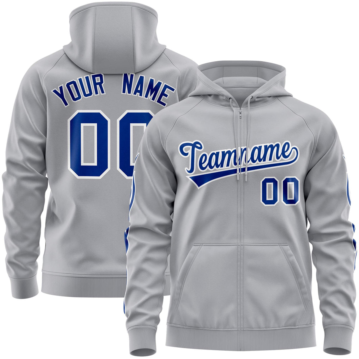 Custom Stitched Gray Royal Sports Full-Zip Sweatshirt Hoodie with Flame| KXKSHOP