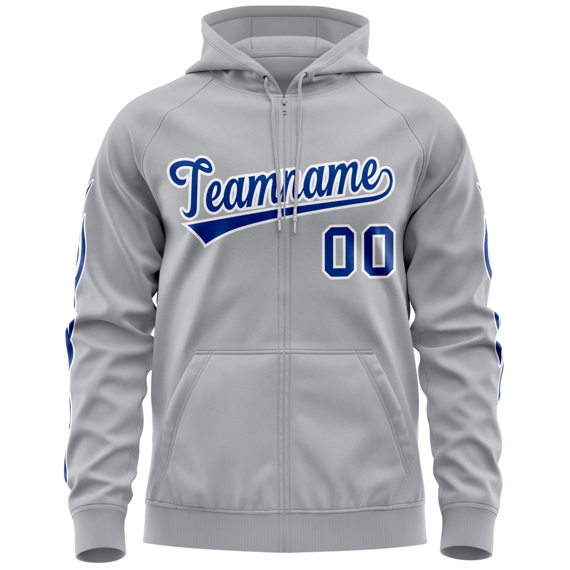 Custom Stitched Gray Royal Sports Full-Zip Sweatshirt Hoodie with Flame| KXKSHOP