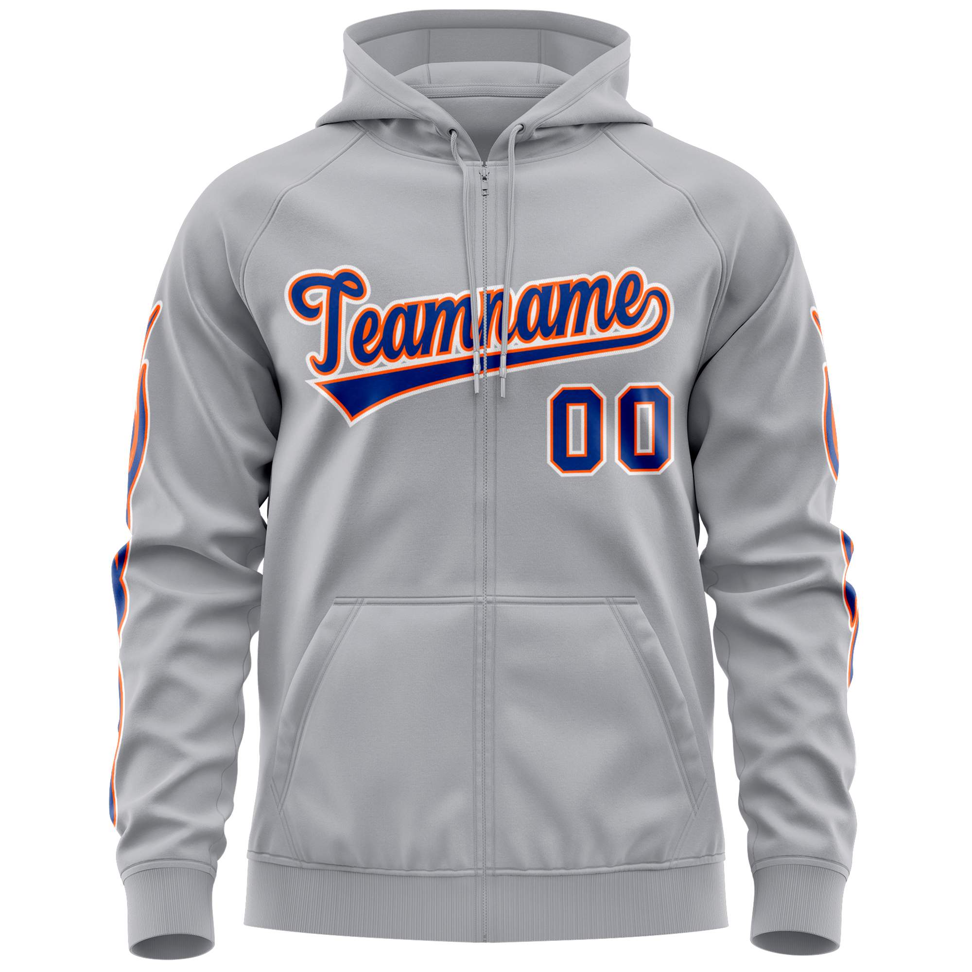 Custom Stitched Gray Royal Sports Full-Zip Sweatshirt Hoodie with Flame| KXKSHOP