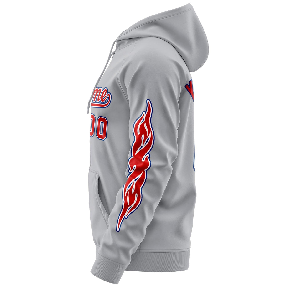 Custom Stitched Gray Red Sports Full-Zip Sweatshirt Hoodie with Flame| KXKSHOP