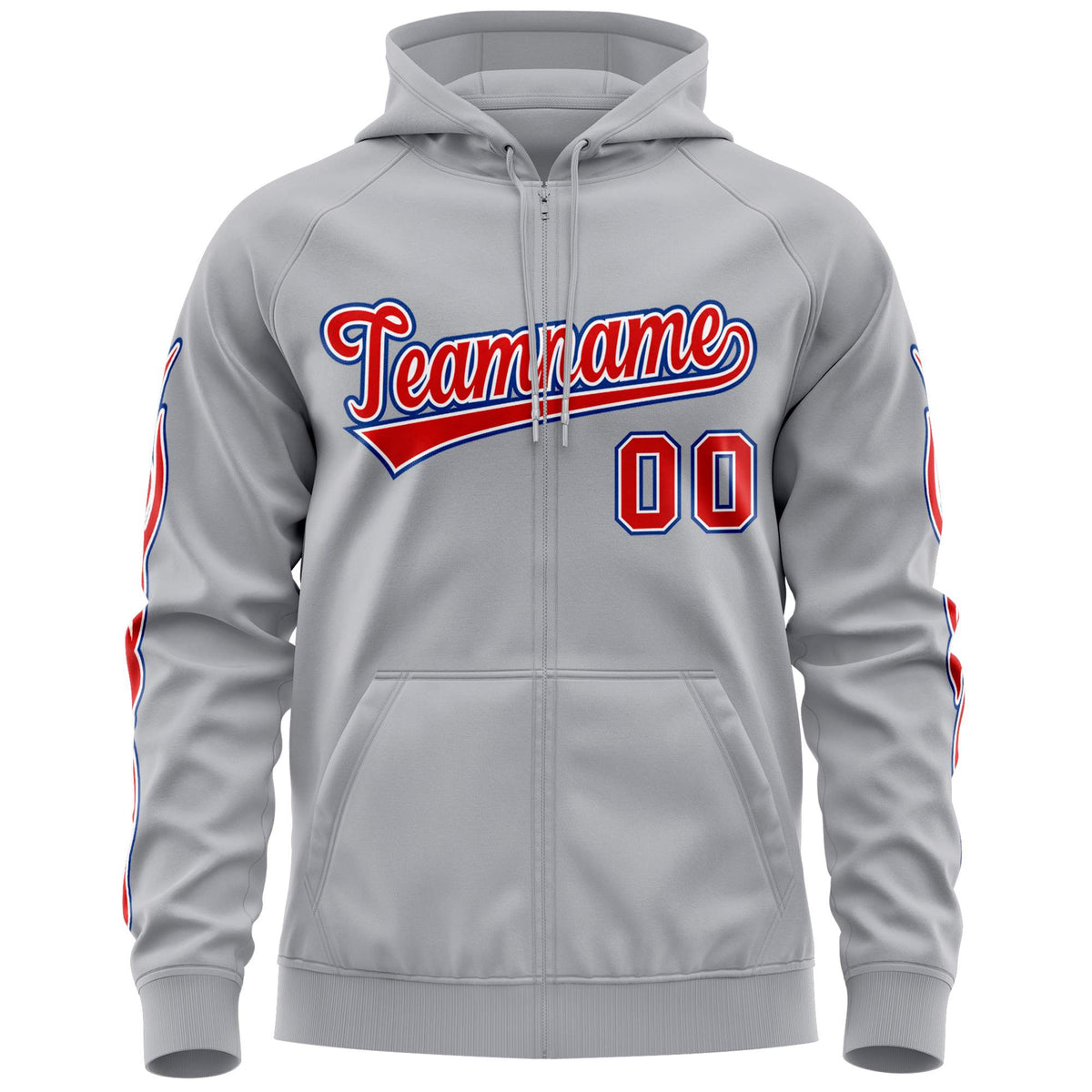 Custom Stitched Gray Red Sports Full-Zip Sweatshirt Hoodie with Flame| KXKSHOP