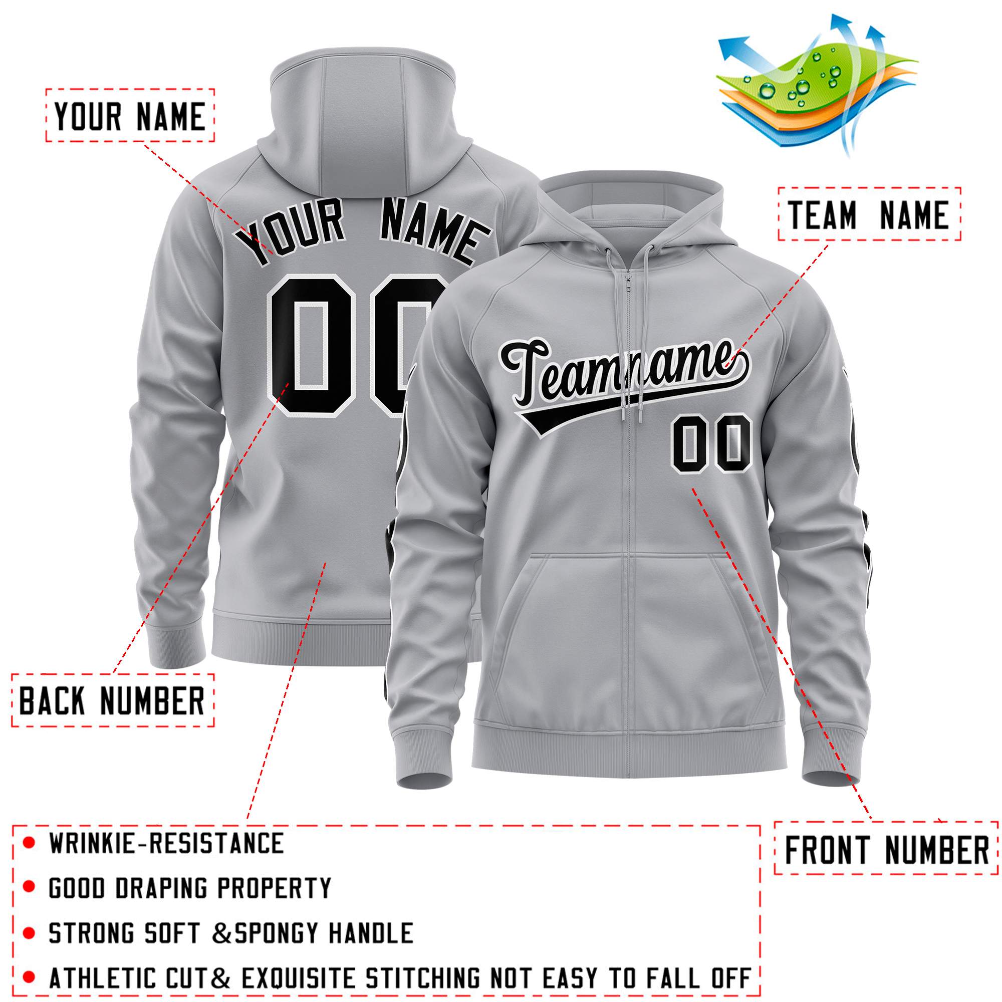 Custom Stitched Gray Black Sports Full-Zip Sweatshirt Hoodie with Flame| KXKSHOP