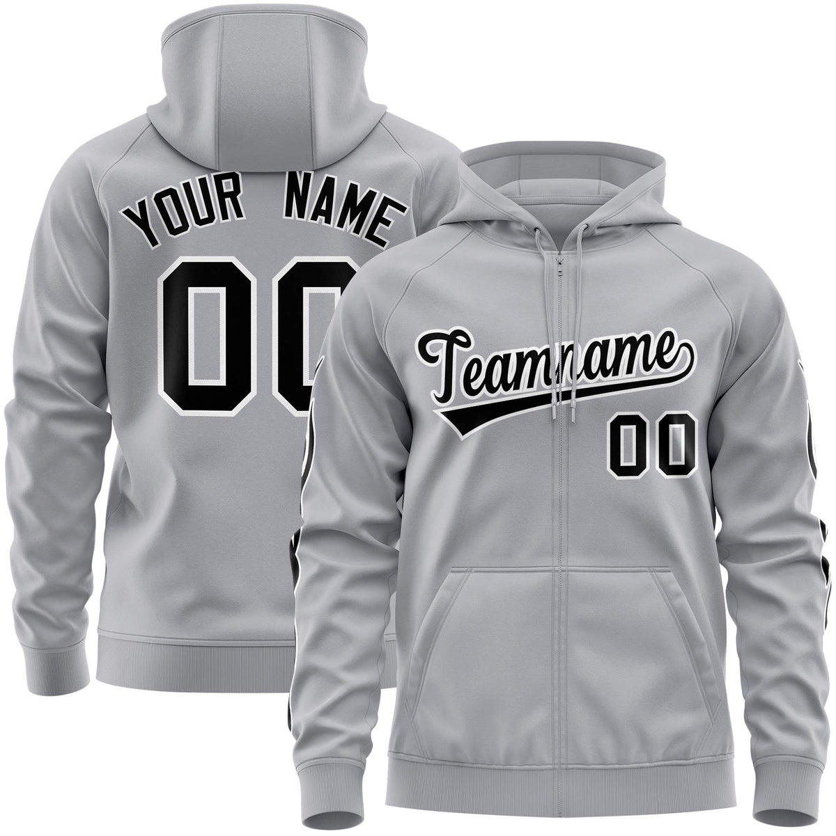 Custom Stitched Gray Black Sports Full-Zip Sweatshirt Hoodie with Flame| KXKSHOP