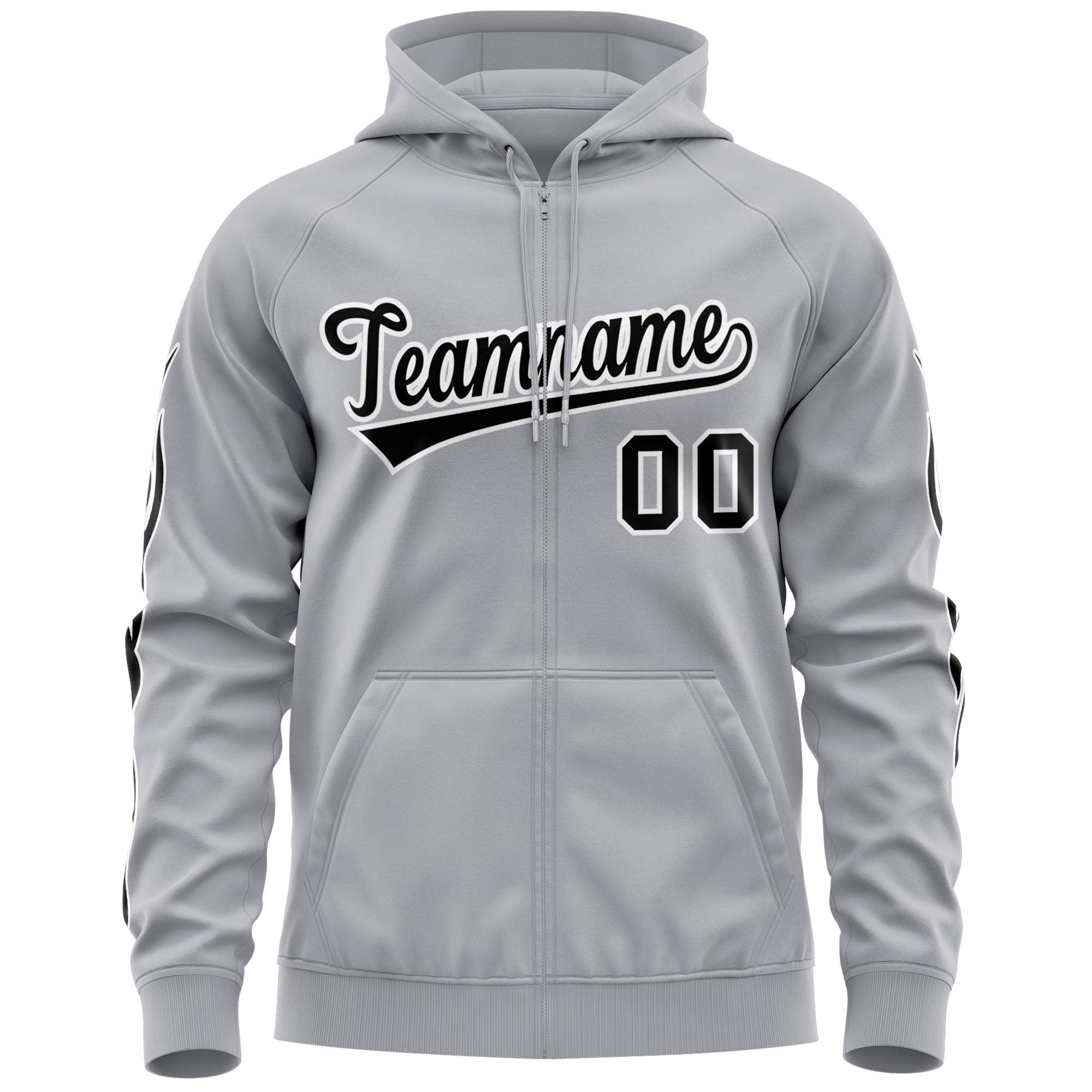 Custom Stitched Gray Black Sports Full-Zip Sweatshirt Hoodie with Flame| KXKSHOP