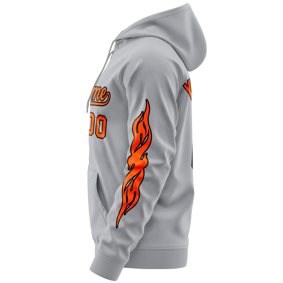Custom Stitched Gray Orange Sports Full-Zip Sweatshirt Hoodie with Flame| KXKSHOP