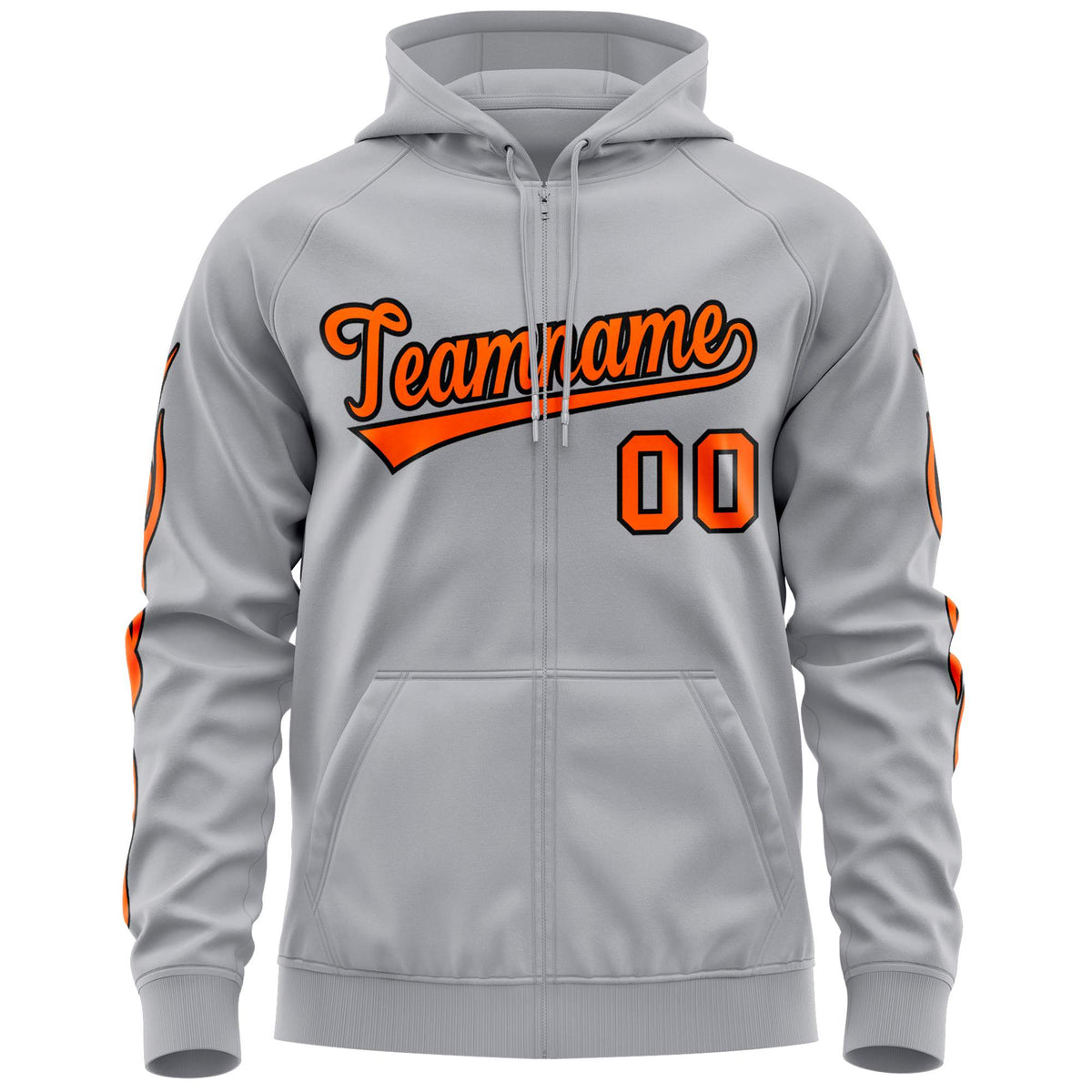 Custom Stitched Gray Orange Sports Full-Zip Sweatshirt Hoodie with Flame| KXKSHOP