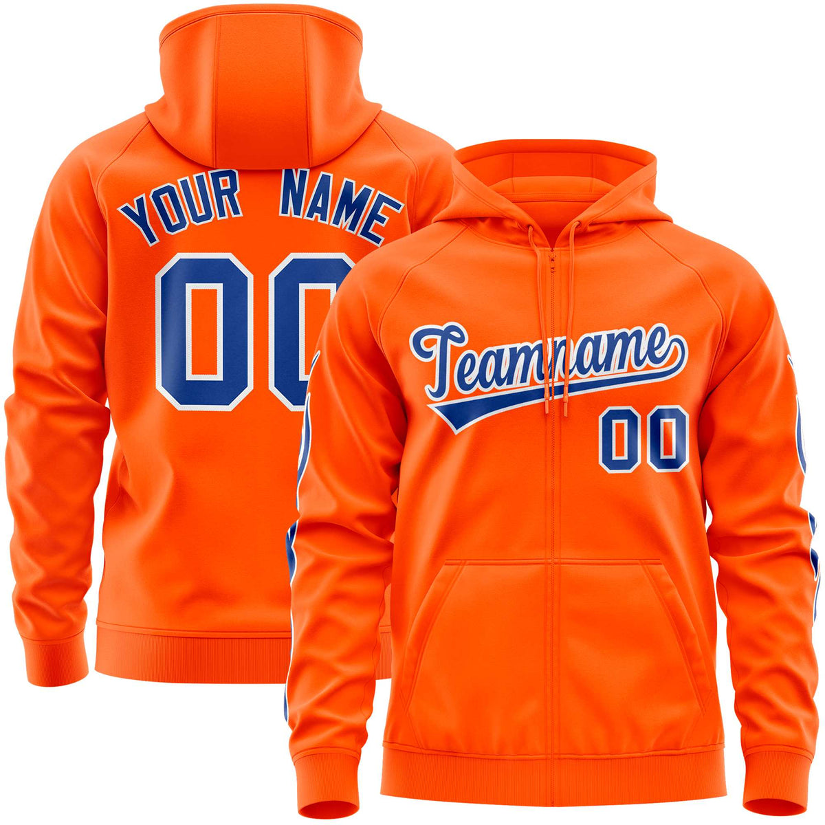 Custom Stitched Orange Royal Sports Full-Zip Sweatshirt Hoodie with Flame| KXKSHOP