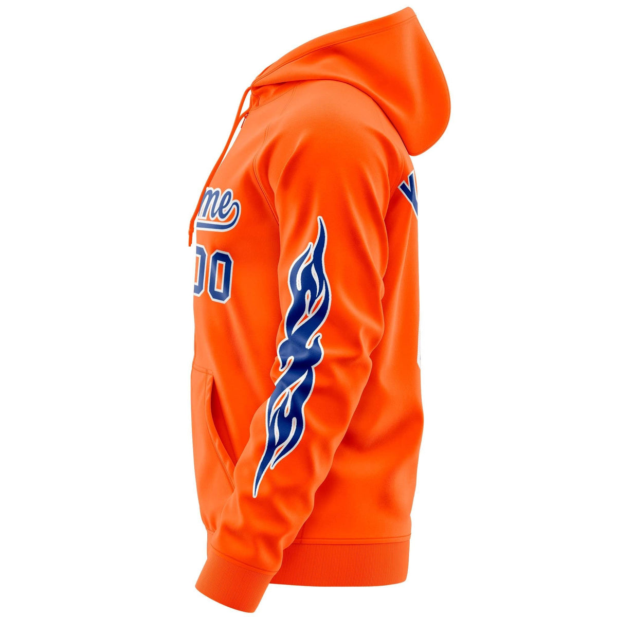 Custom Stitched Orange Royal Sports Full-Zip Sweatshirt Hoodie with Flame| KXKSHOP