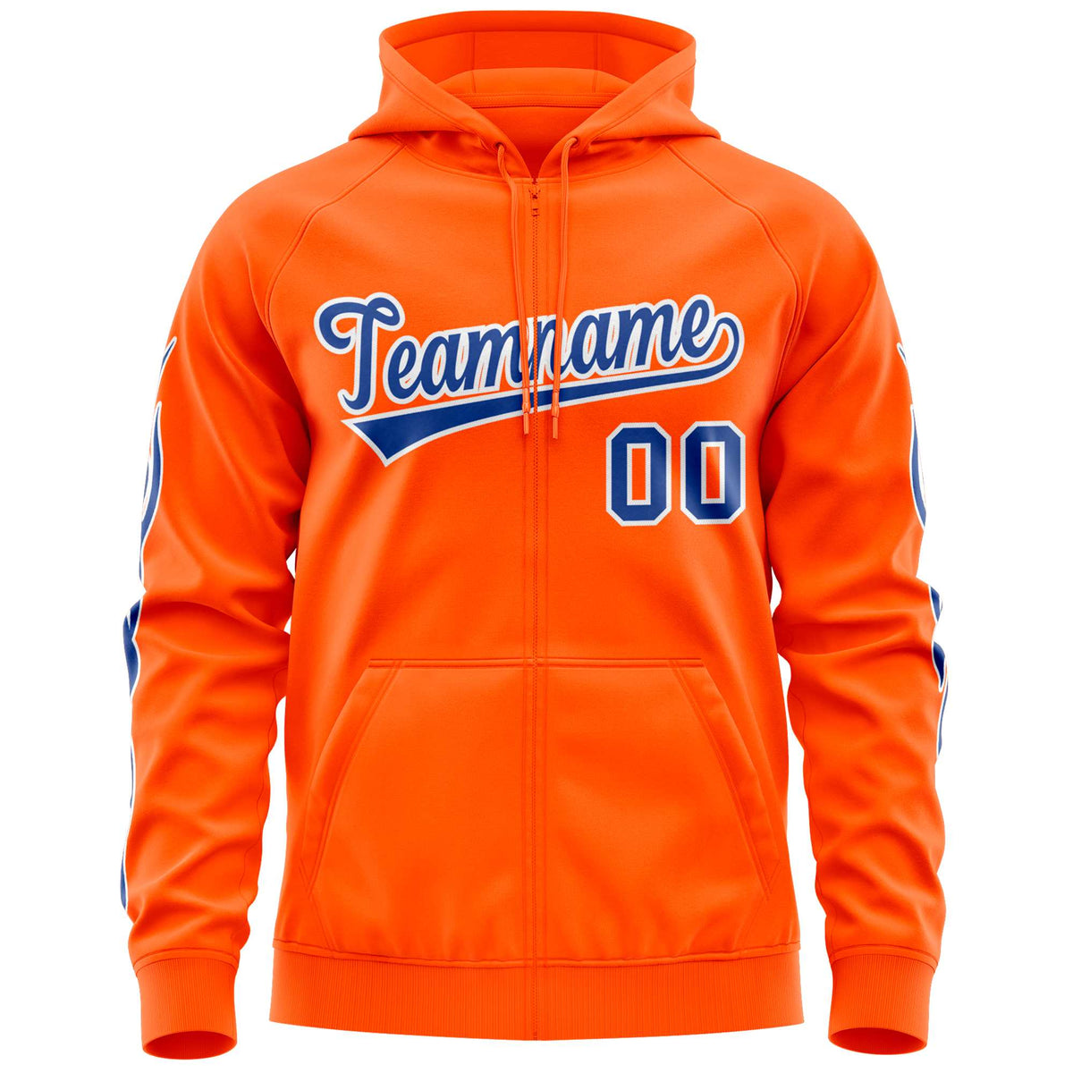 Custom Stitched Orange Royal Sports Full-Zip Sweatshirt Hoodie with Flame| KXKSHOP