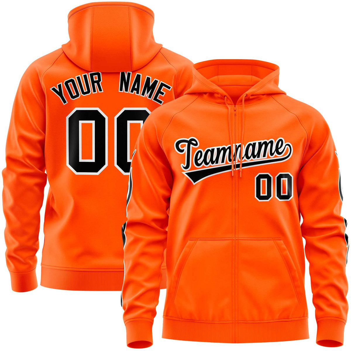 Custom Stitched Orange Black Sports Full-Zip Sweatshirt Hoodie with Flame| KXKSHOP