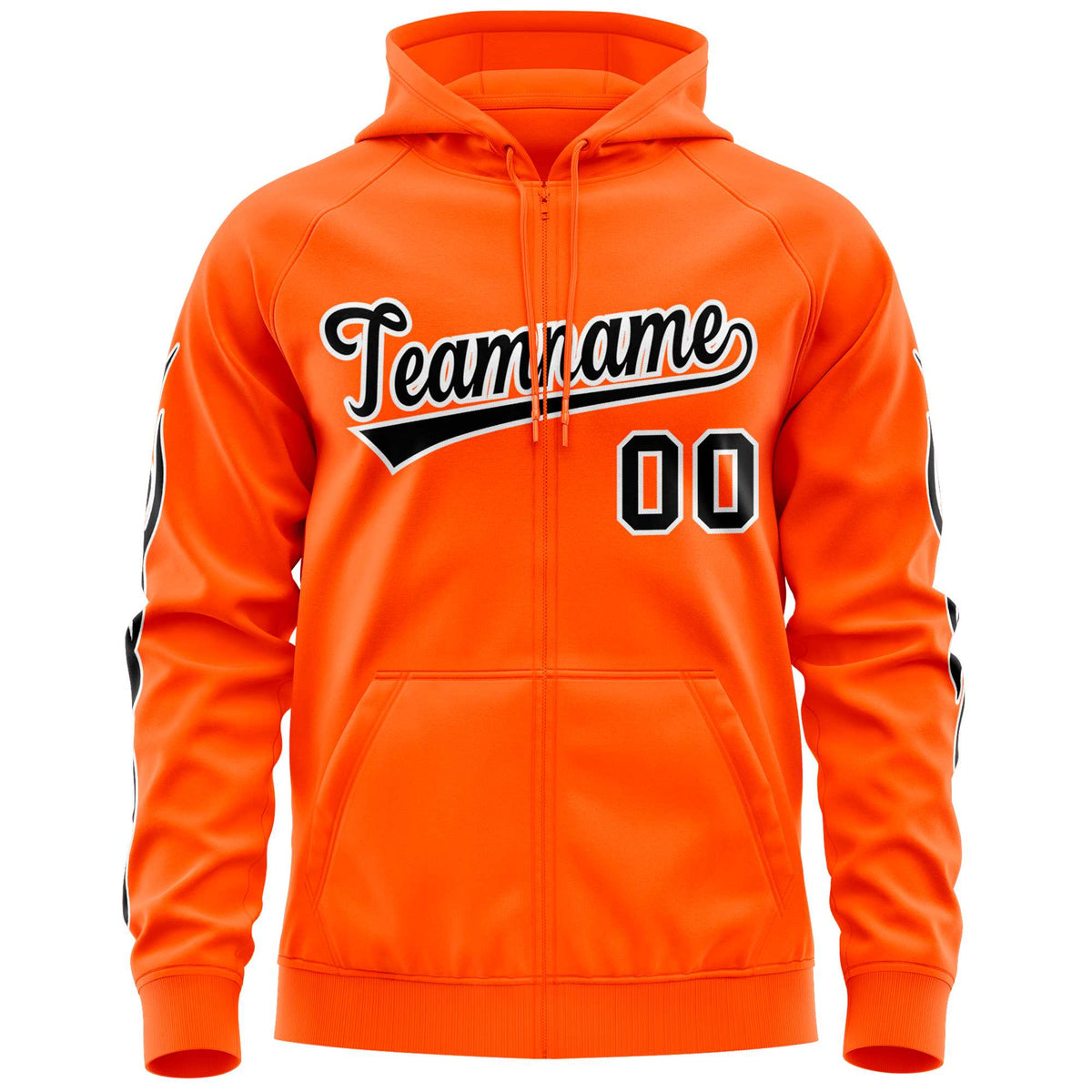 Custom Stitched Orange Black Sports Full-Zip Sweatshirt Hoodie with Flame| KXKSHOP