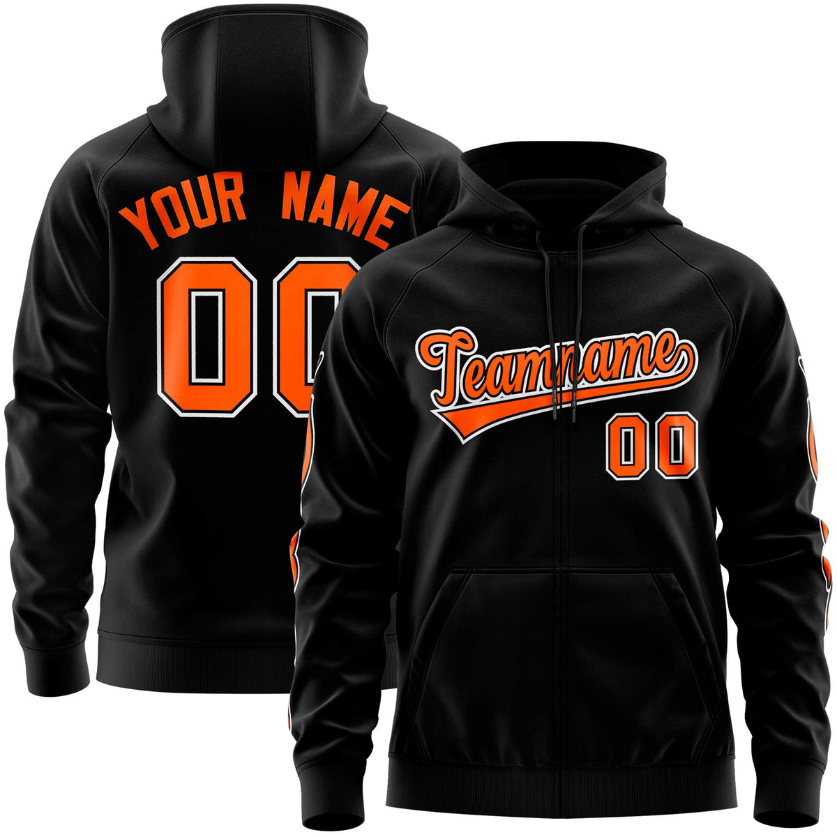 Custom Stitched Black Orange Sports Full-Zip Sweatshirt Hoodie with Flame| KXKSHOP