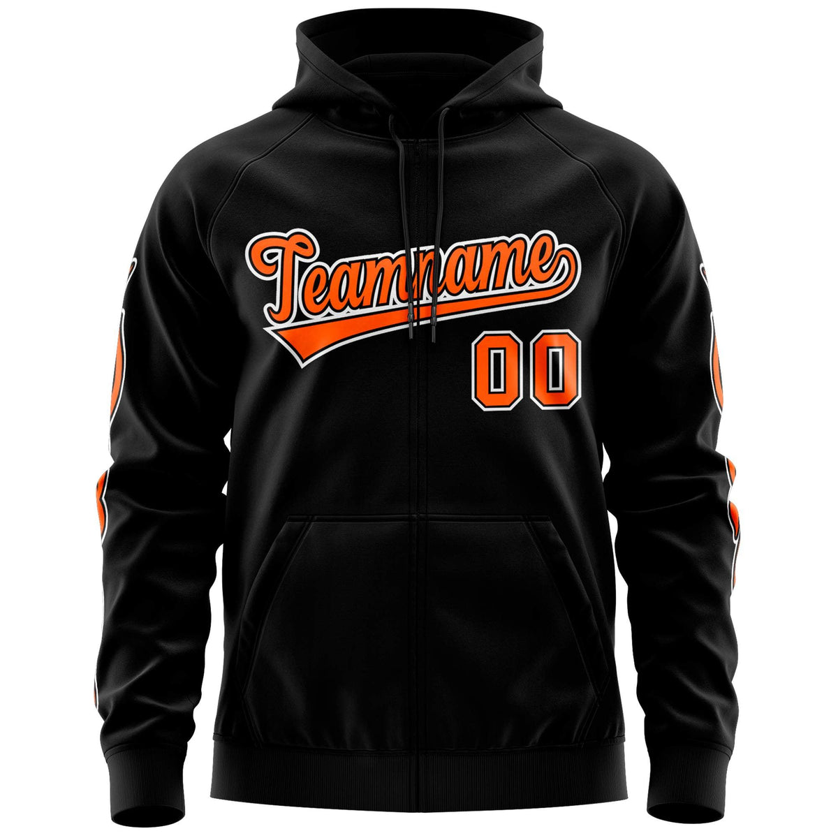 Custom Stitched Black Orange Sports Full-Zip Sweatshirt Hoodie with Flame| KXKSHOP