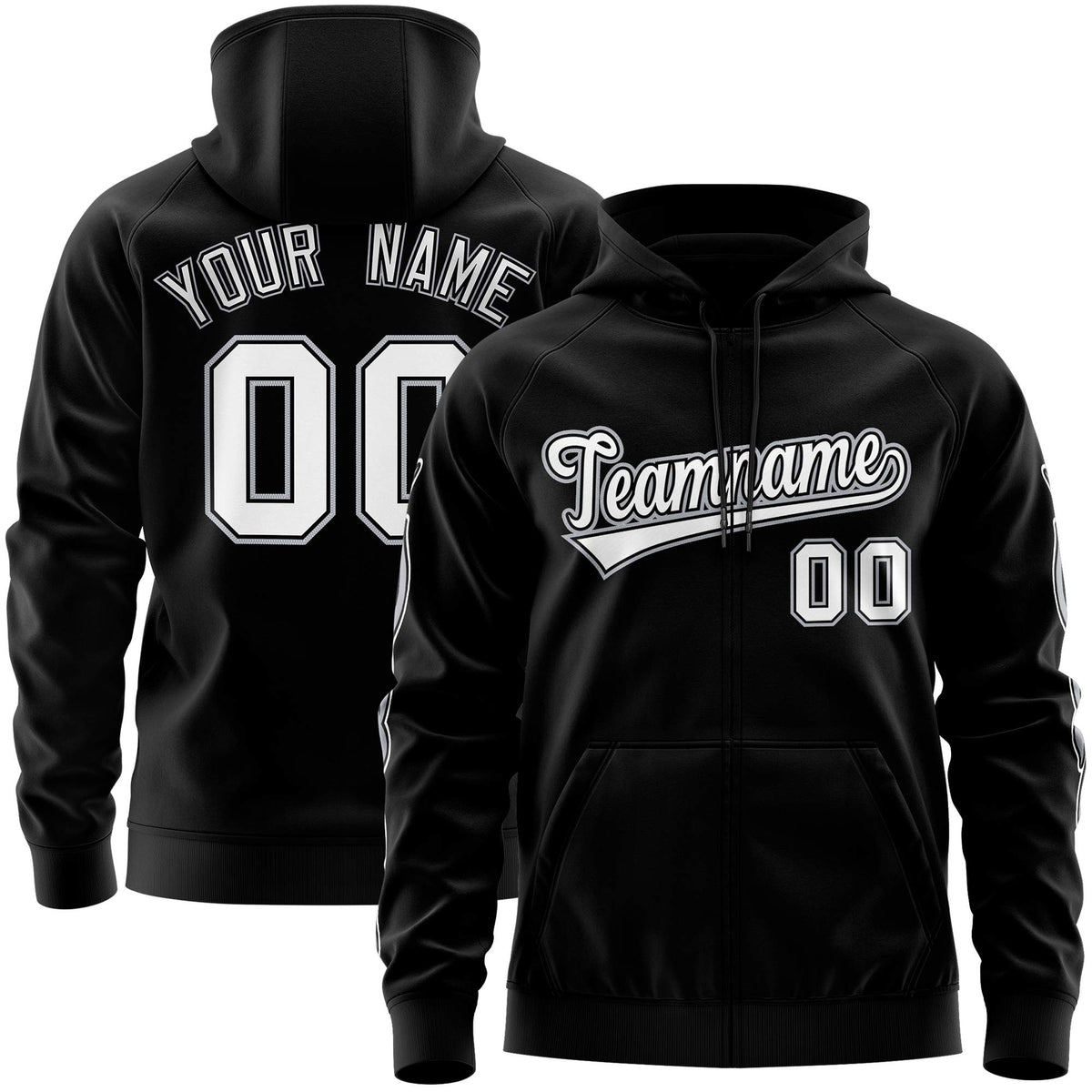 Custom Stitched Black White Sports Full-Zip Sweatshirt Hoodie with Flame| KXKSHOP