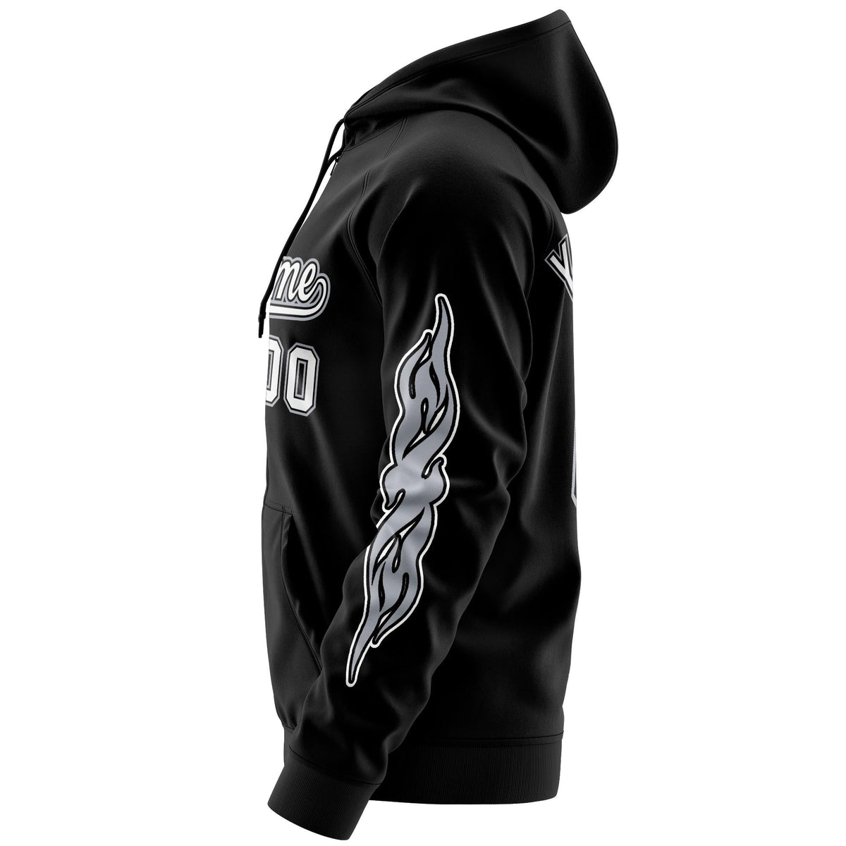 Custom Stitched Black White Sports Full-Zip Sweatshirt Hoodie with Flame| KXKSHOP
