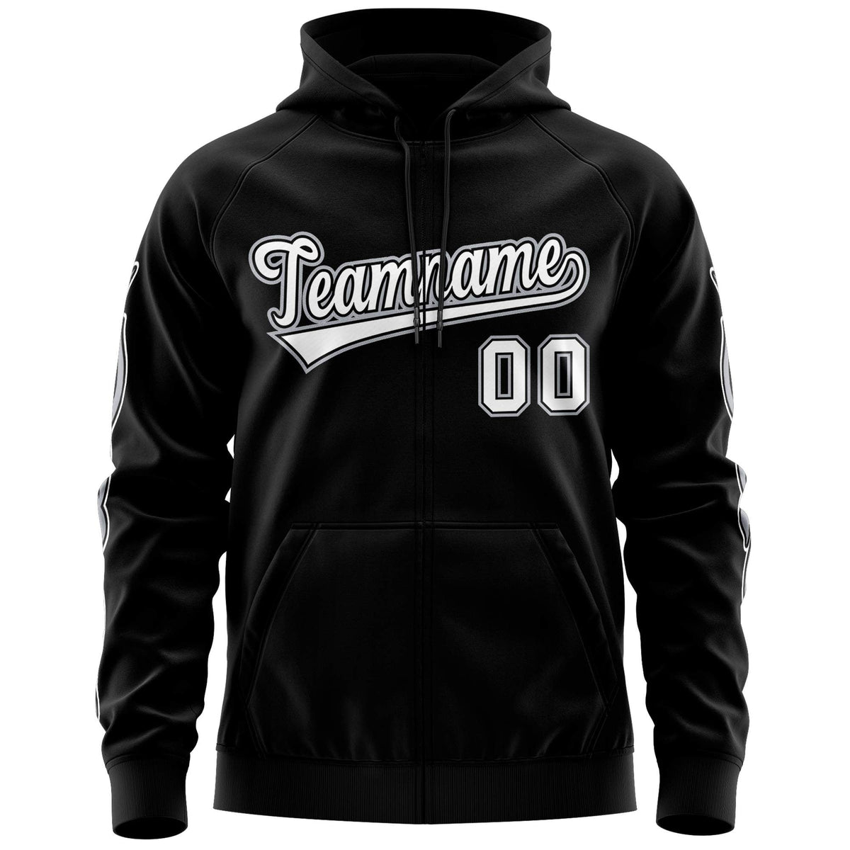 Custom Stitched Black White Sports Full-Zip Sweatshirt Hoodie with Flame| KXKSHOP
