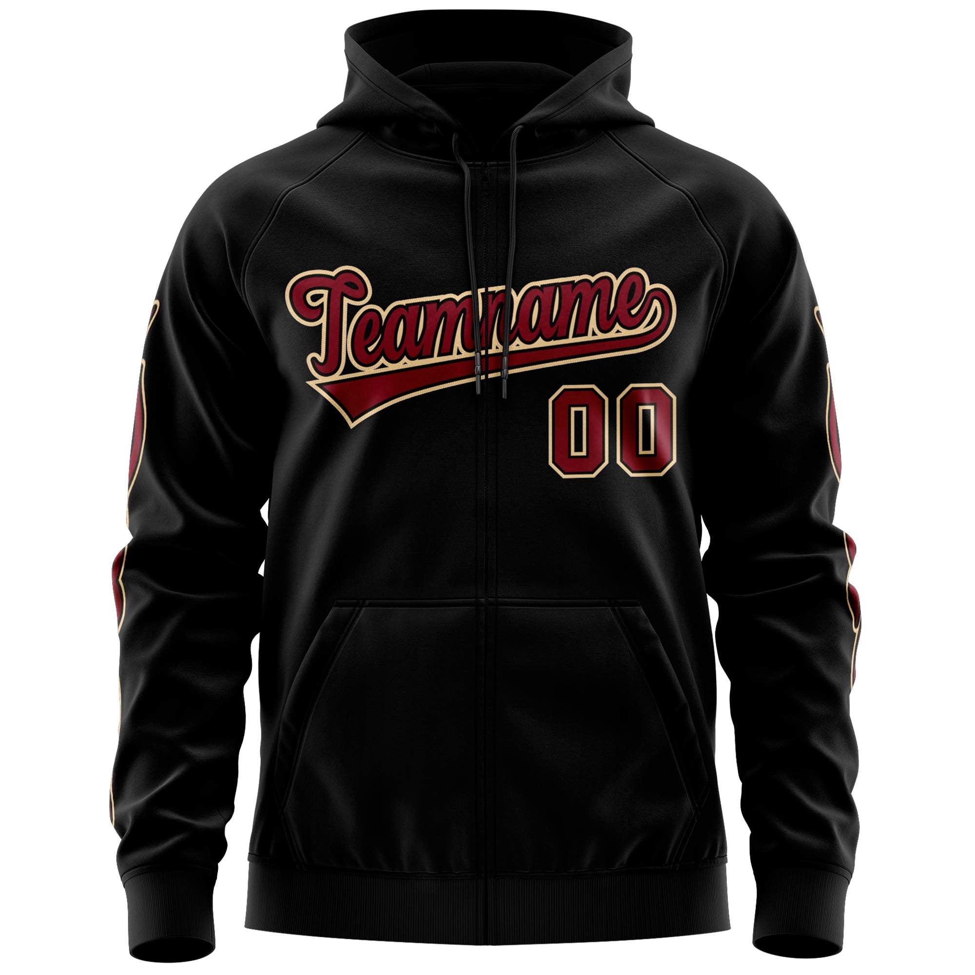 Custom Stitched Black Crimson Sports Full-Zip Sweatshirt Hoodie with Flame| KXKSHOP