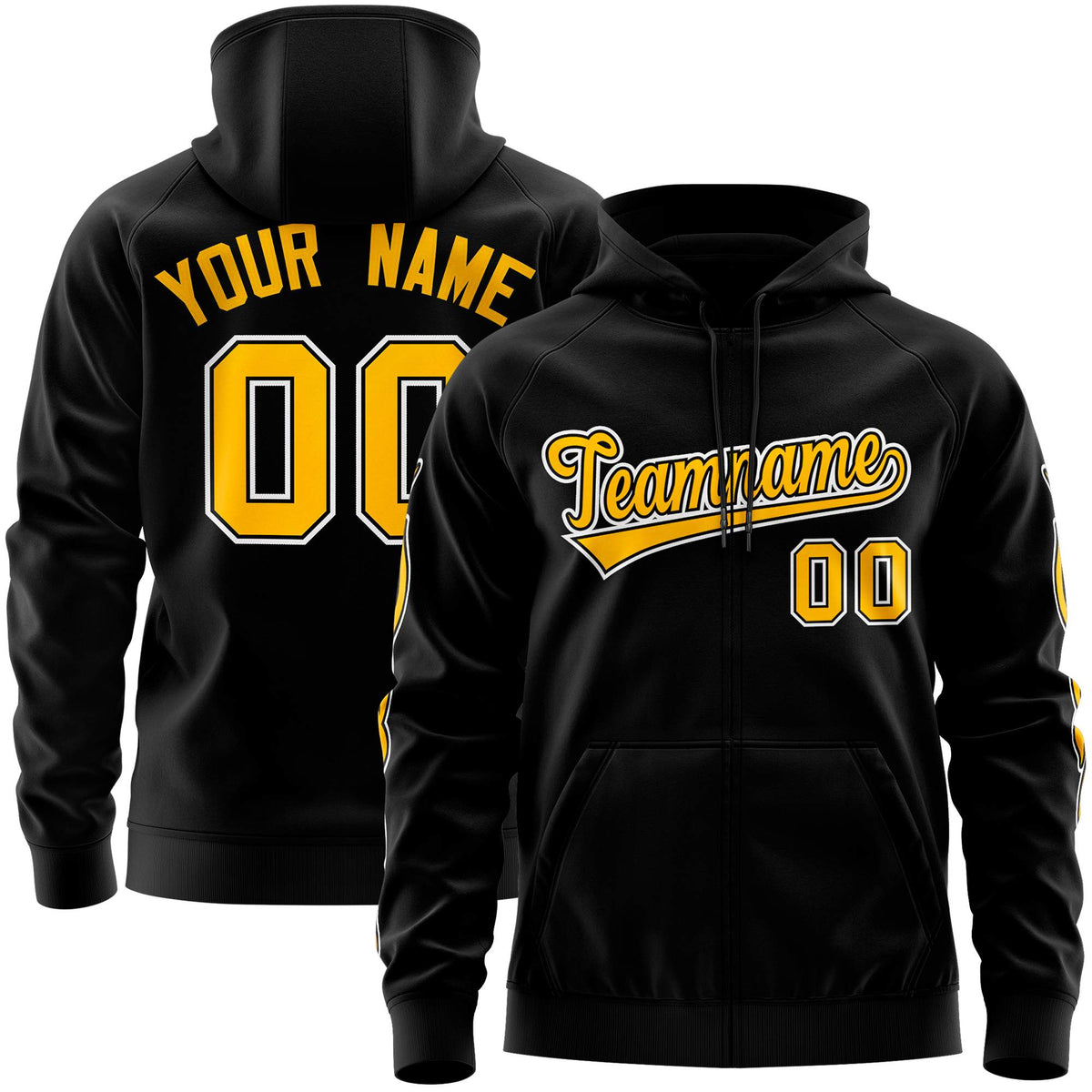 Custom Stitched Black Gold Sports Full-Zip Sweatshirt Hoodie with Flame| KXKSHOP