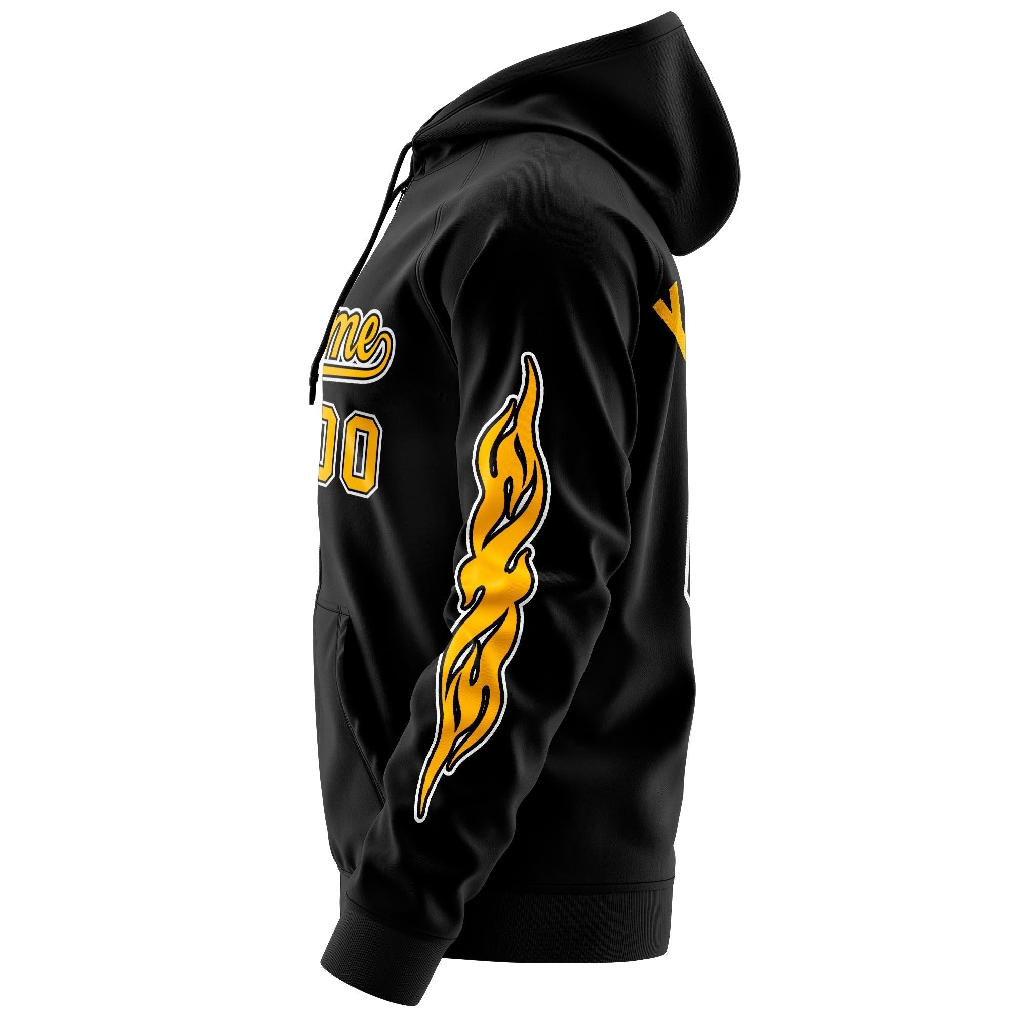 Custom Stitched Black Gold Sports Full-Zip Sweatshirt Hoodie with Flame| KXKSHOP