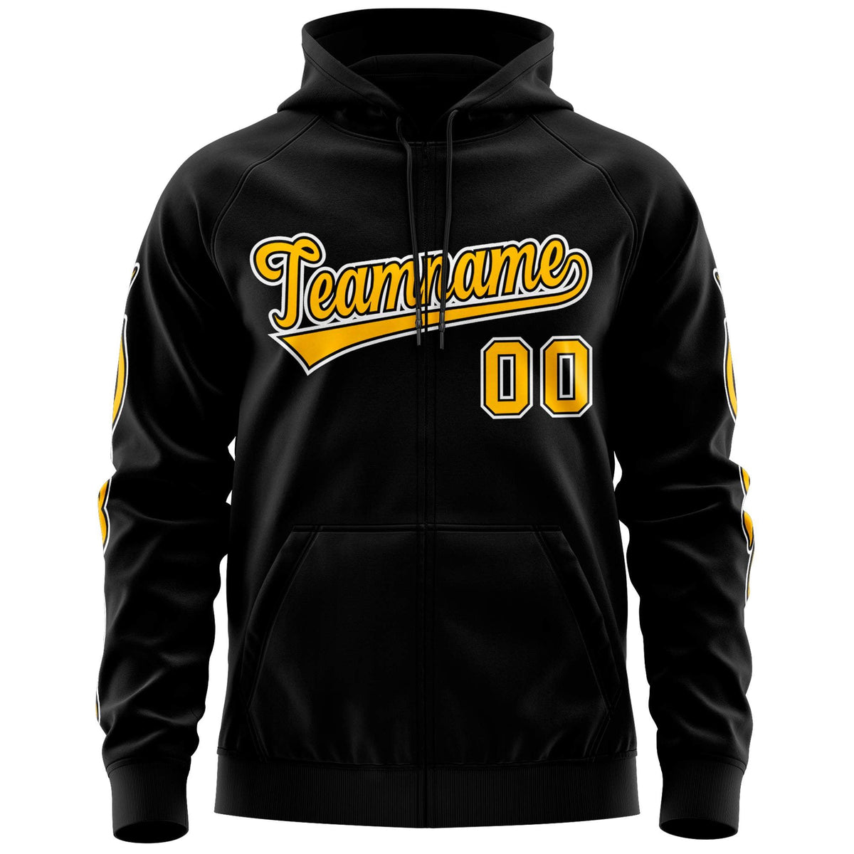 Custom Stitched Black Gold Sports Full-Zip Sweatshirt Hoodie with Flame| KXKSHOP