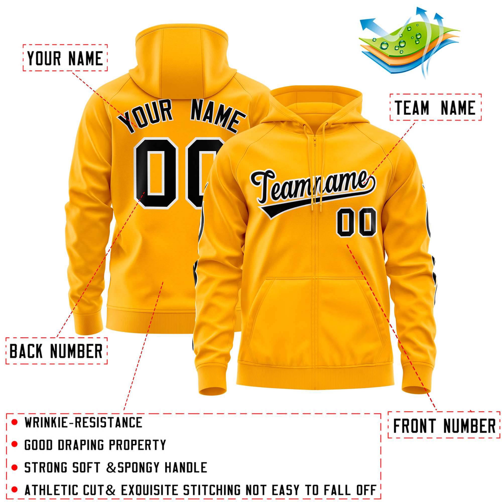 Custom Stitched Gold Black Sports Full-Zip Sweatshirt Hoodie with Flame| KXKSHOP
