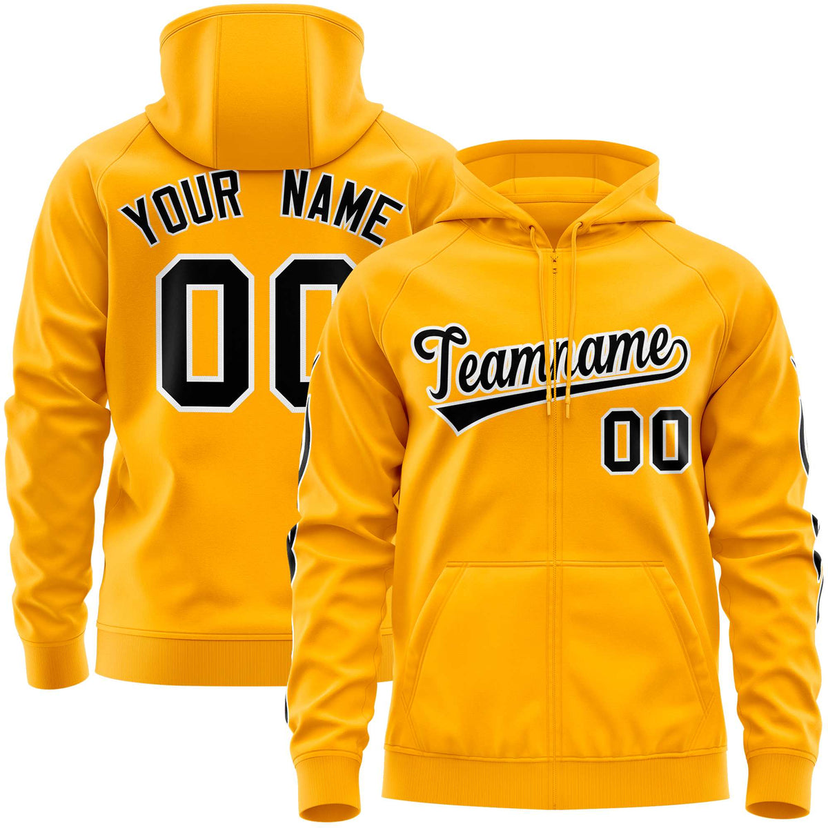 Custom Stitched Gold Black Sports Full-Zip Sweatshirt Hoodie with Flame| KXKSHOP