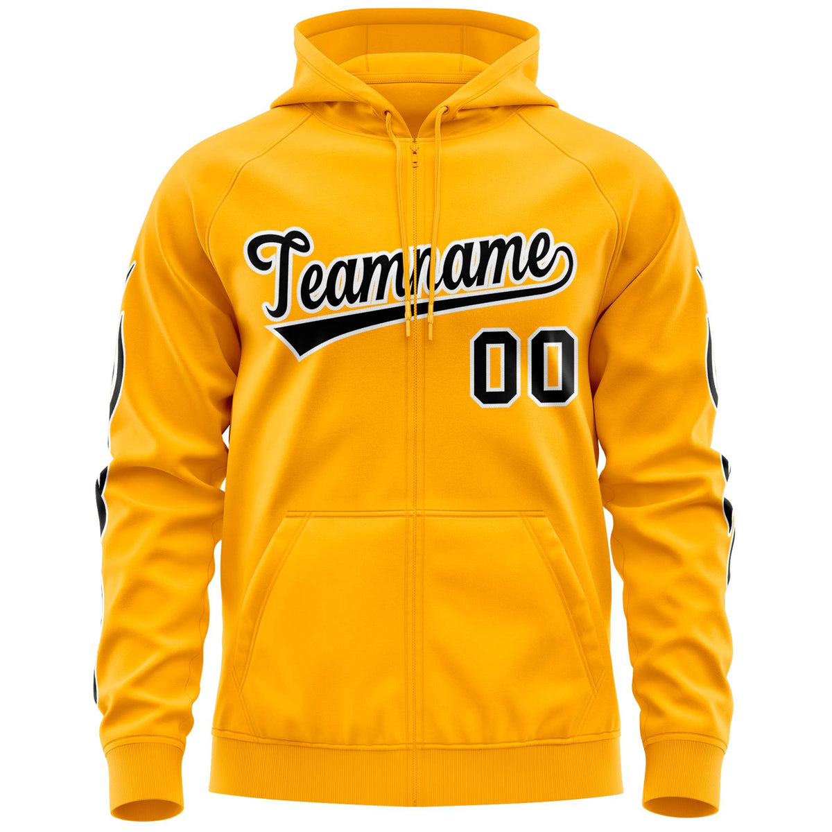 Custom Stitched Gold Black Sports Full-Zip Sweatshirt Hoodie with Flame| KXKSHOP