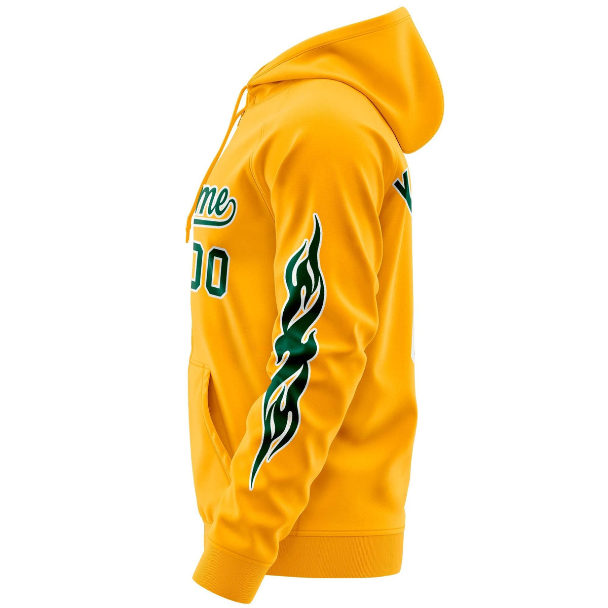 Custom Stitched Gold Green Sports Full-Zip Sweatshirt Hoodie with Flame| KXKSHOP