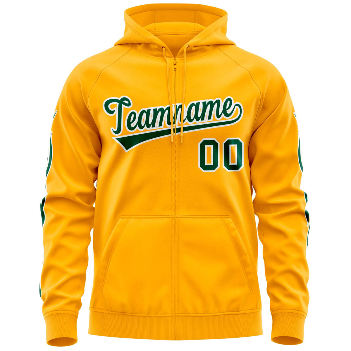 Custom Stitched Gold Green Sports Full-Zip Sweatshirt Hoodie with Flame| KXKSHOP