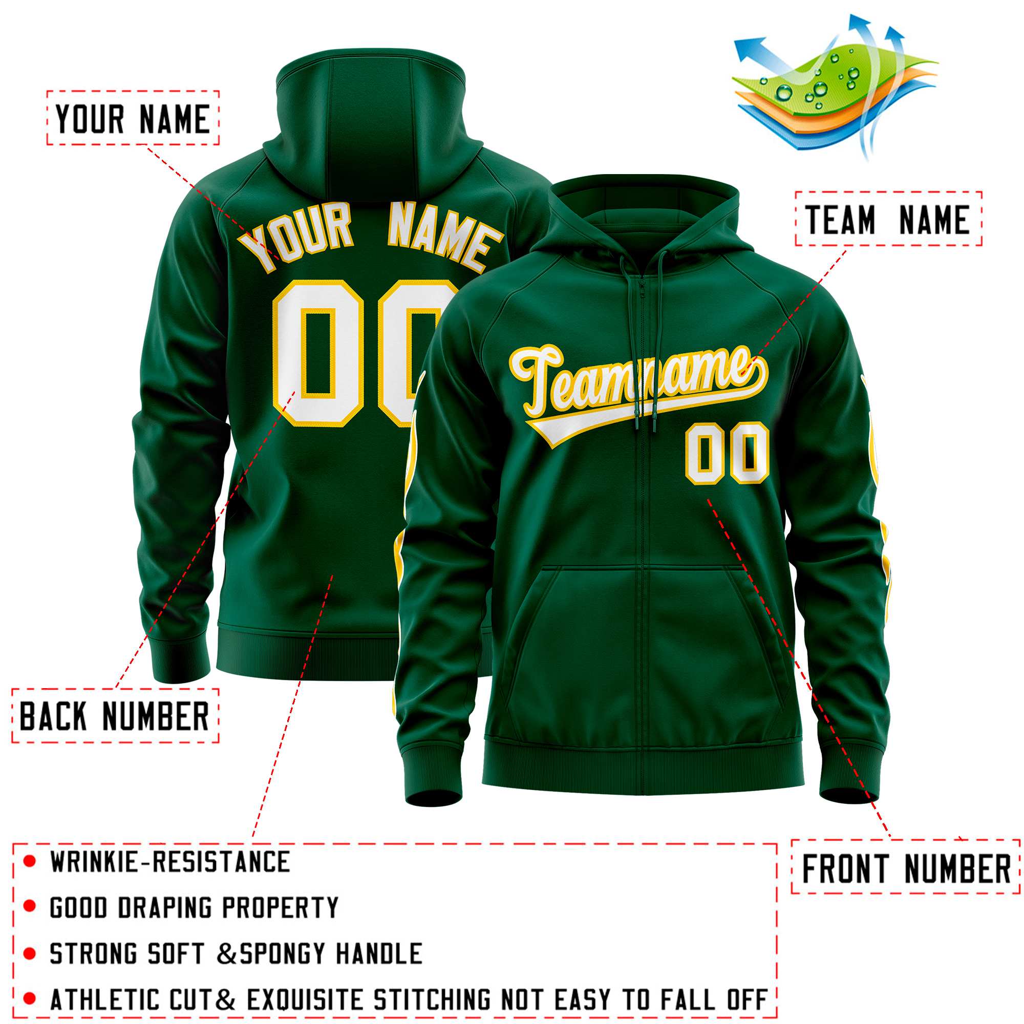 Custom Stitched Green White Sports Full-Zip Sweatshirt Hoodie with Flame| KXKSHOP