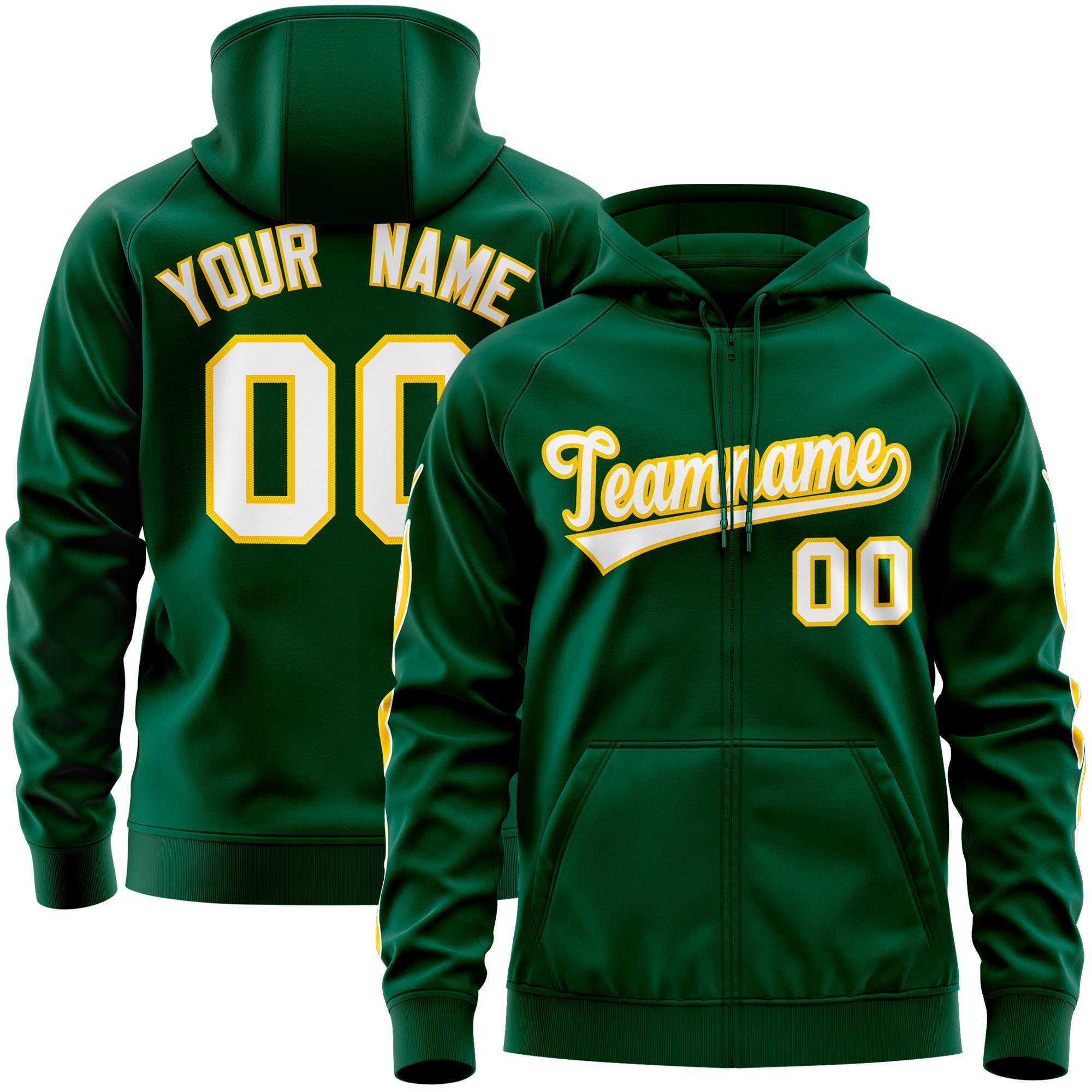 Custom Stitched Green White Sports Full-Zip Sweatshirt Hoodie with Flame| KXKSHOP