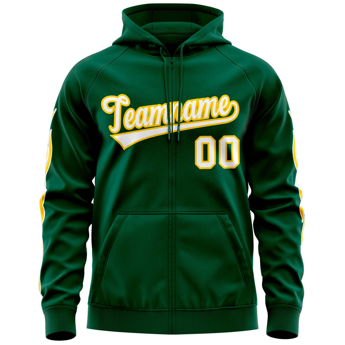 Custom Stitched Green White Sports Full-Zip Sweatshirt Hoodie with Flame| KXKSHOP