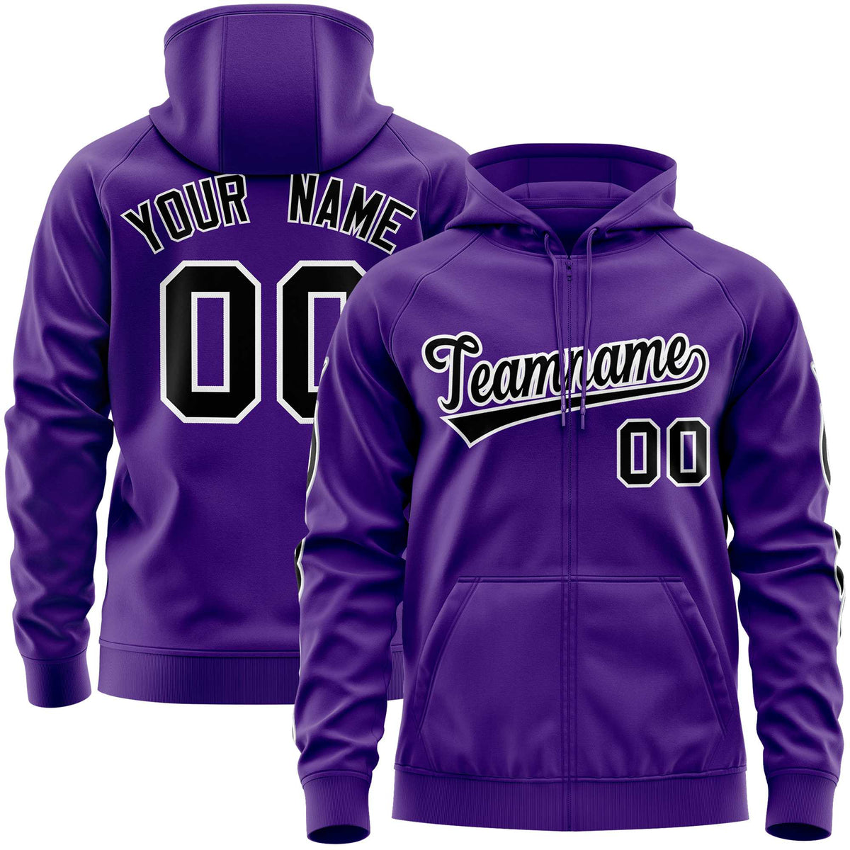 Custom Stitched Purple Black Sports Full-Zip Sweatshirt Hoodie with Flame| KXKSHOP